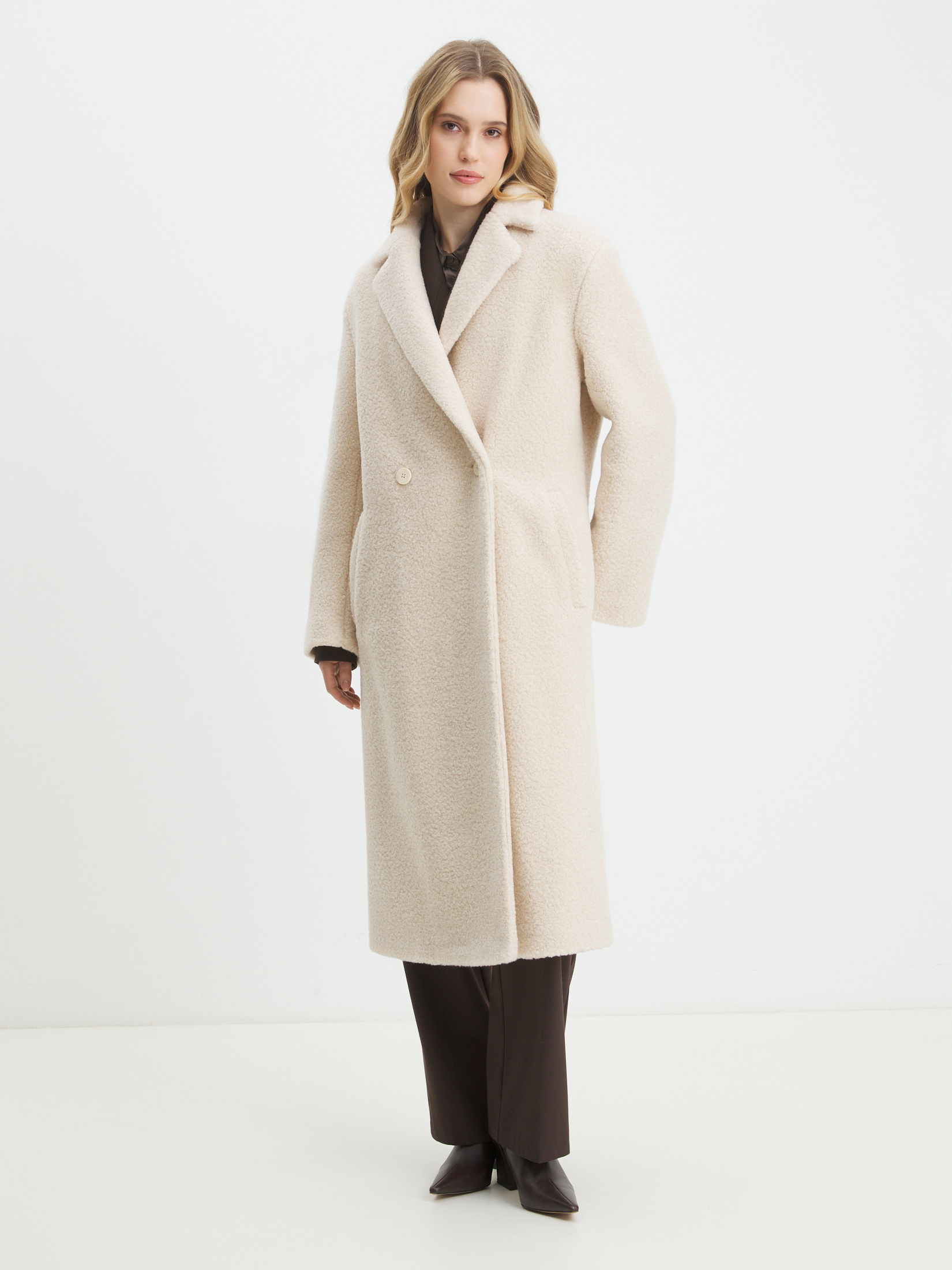 Женское пальто тедди MAISON DAVID SONIA_TEDDY 05 4508103, молочно-бежевый