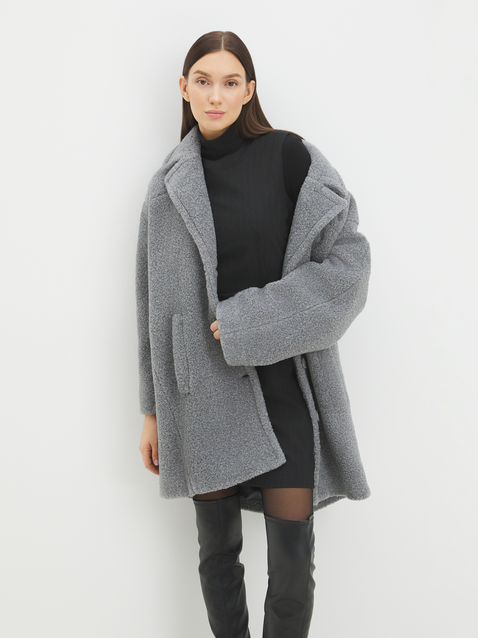 Женское полупальто тедди MAISON DAVID DIANA_TEDDY 05 4439675, серый