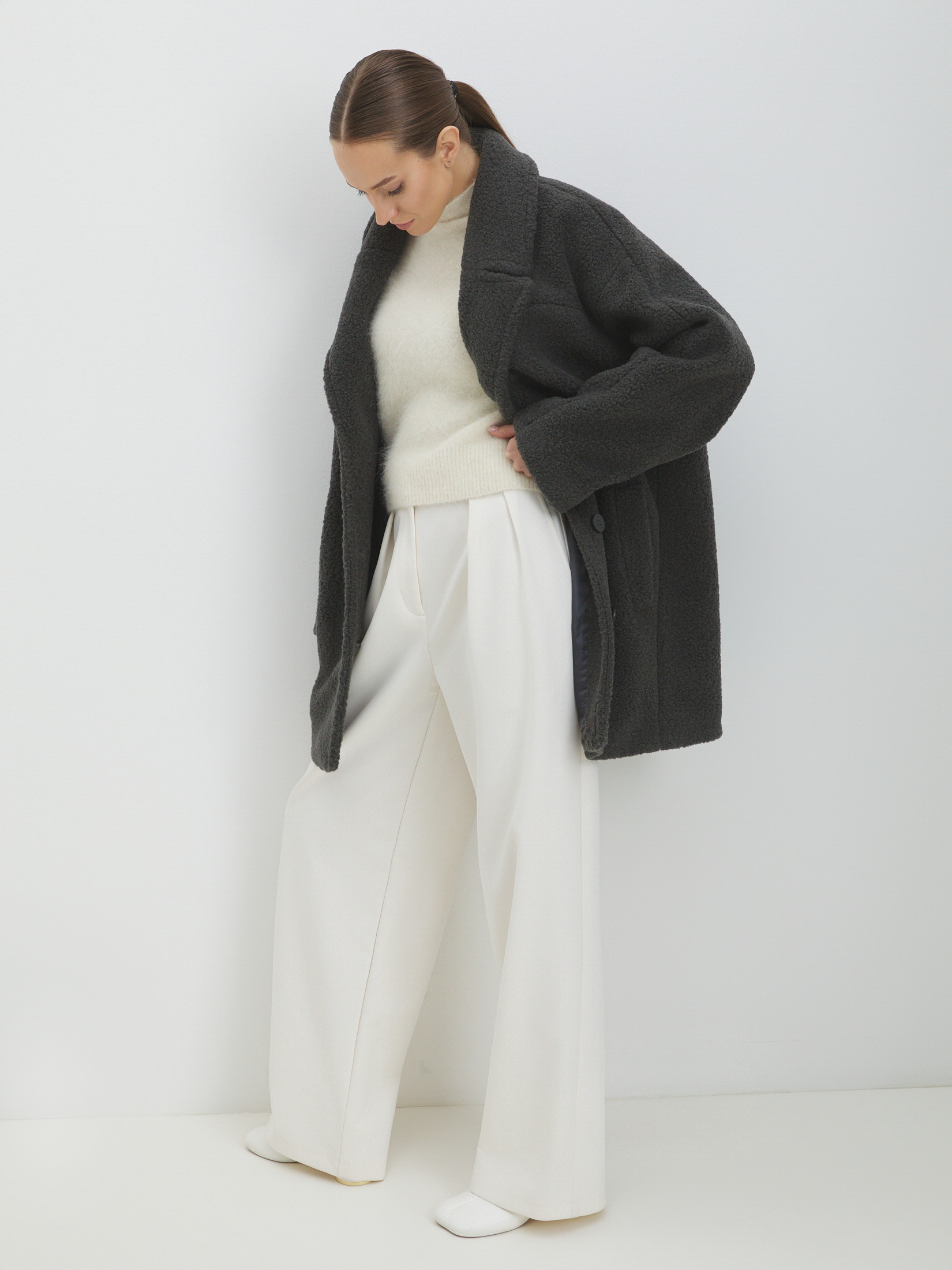 Женское полупальто тедди MAISON DAVID DIANA_TEDDY 05 4481656, темно-серый