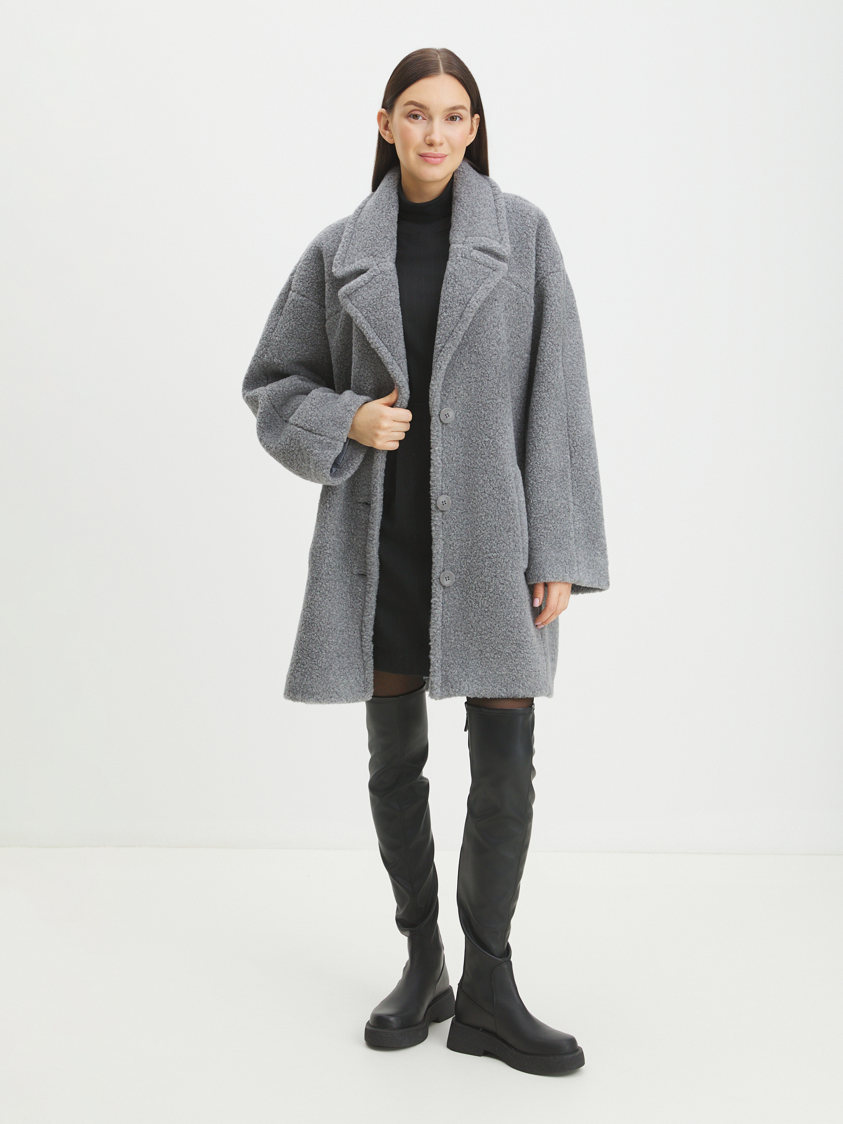 Женское полупальто тедди MAISON DAVID DIANA_TEDDY 05 4439675, серый