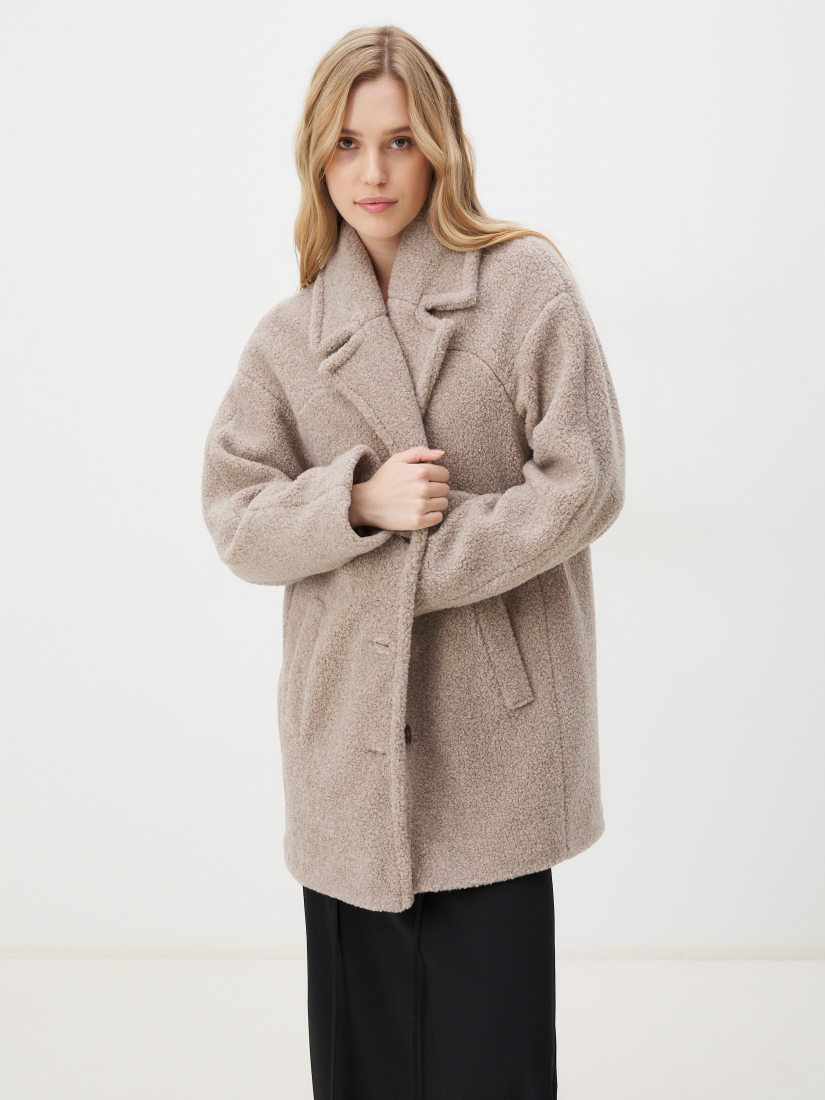 Женское полупальто тедди MAISON DAVID DIANA_TEDDY 4394582, серо-бежевый