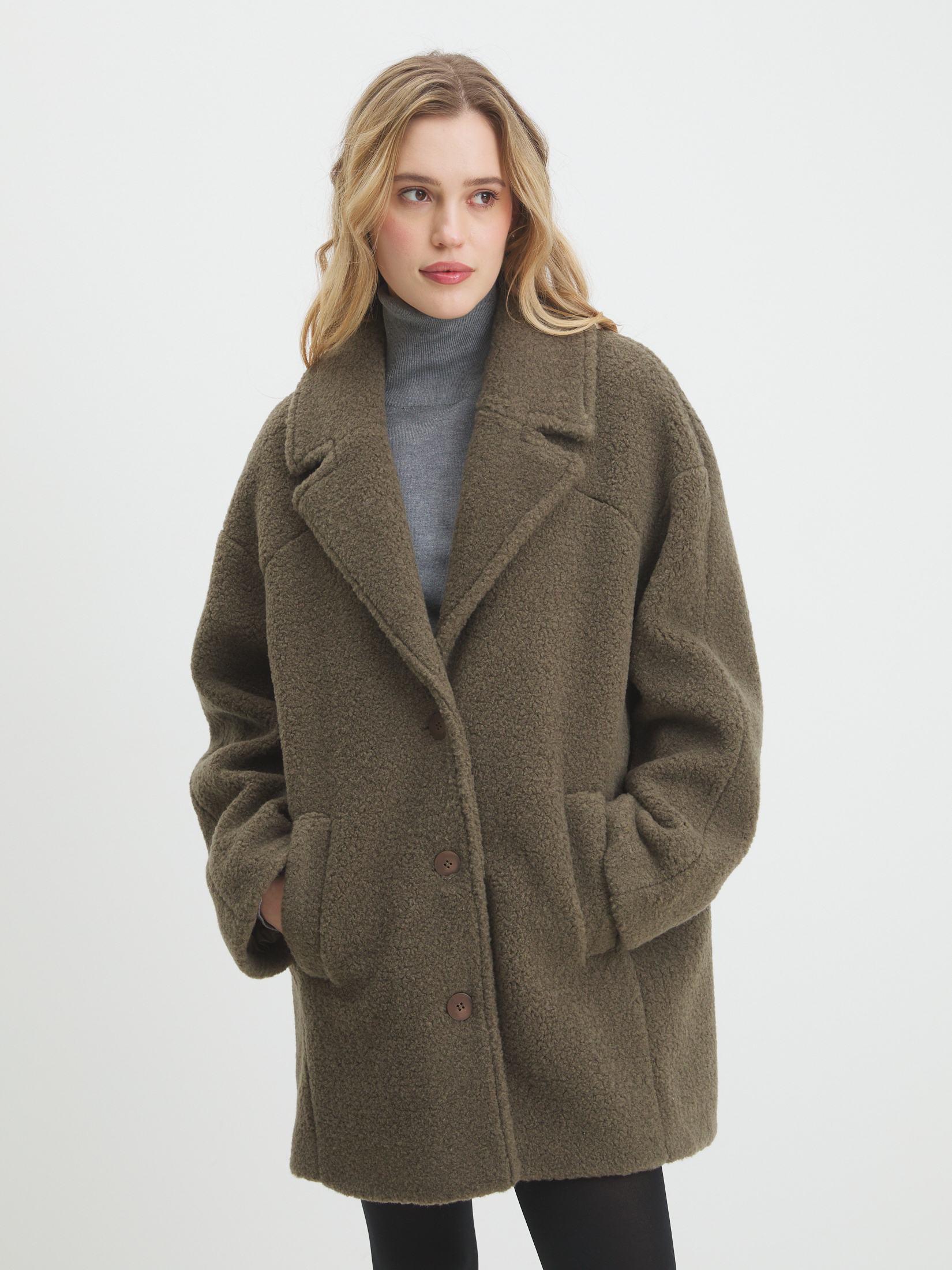 Женское полупальто тедди MAISON DAVID DIANA_TEDDY 05 4459347, зелено-коричневый