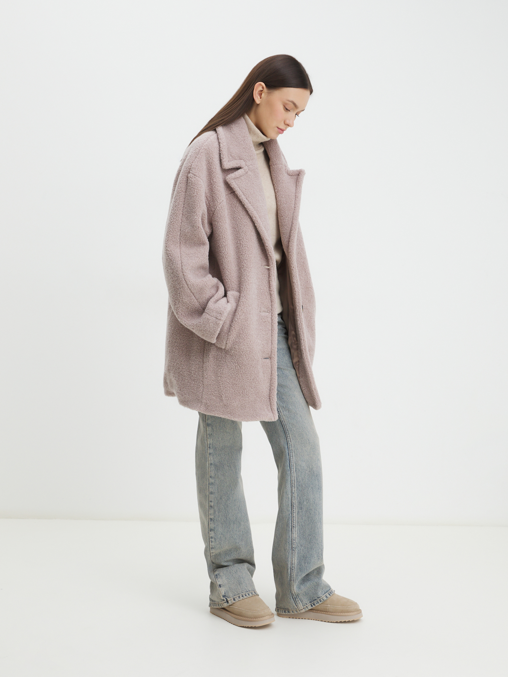 Женское полупальто тедди MAISON DAVID DIANA_TEDDY 4394588, серо-розовый