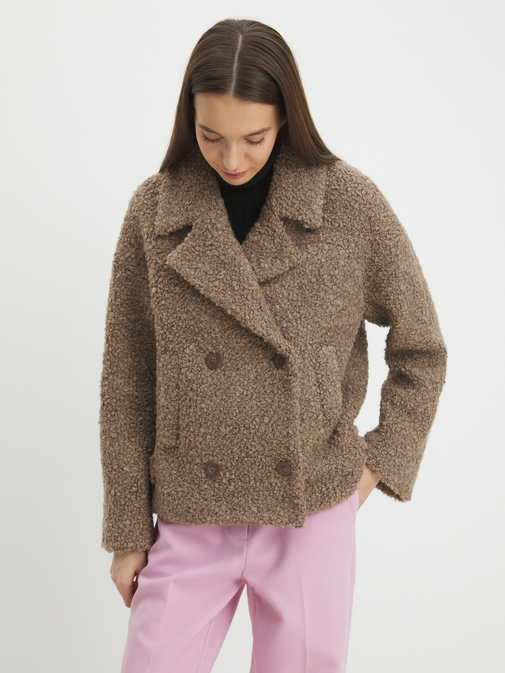 Женское полупальто MAISON DAVID LILOU_ALPACO 4439835, серо-коричневый