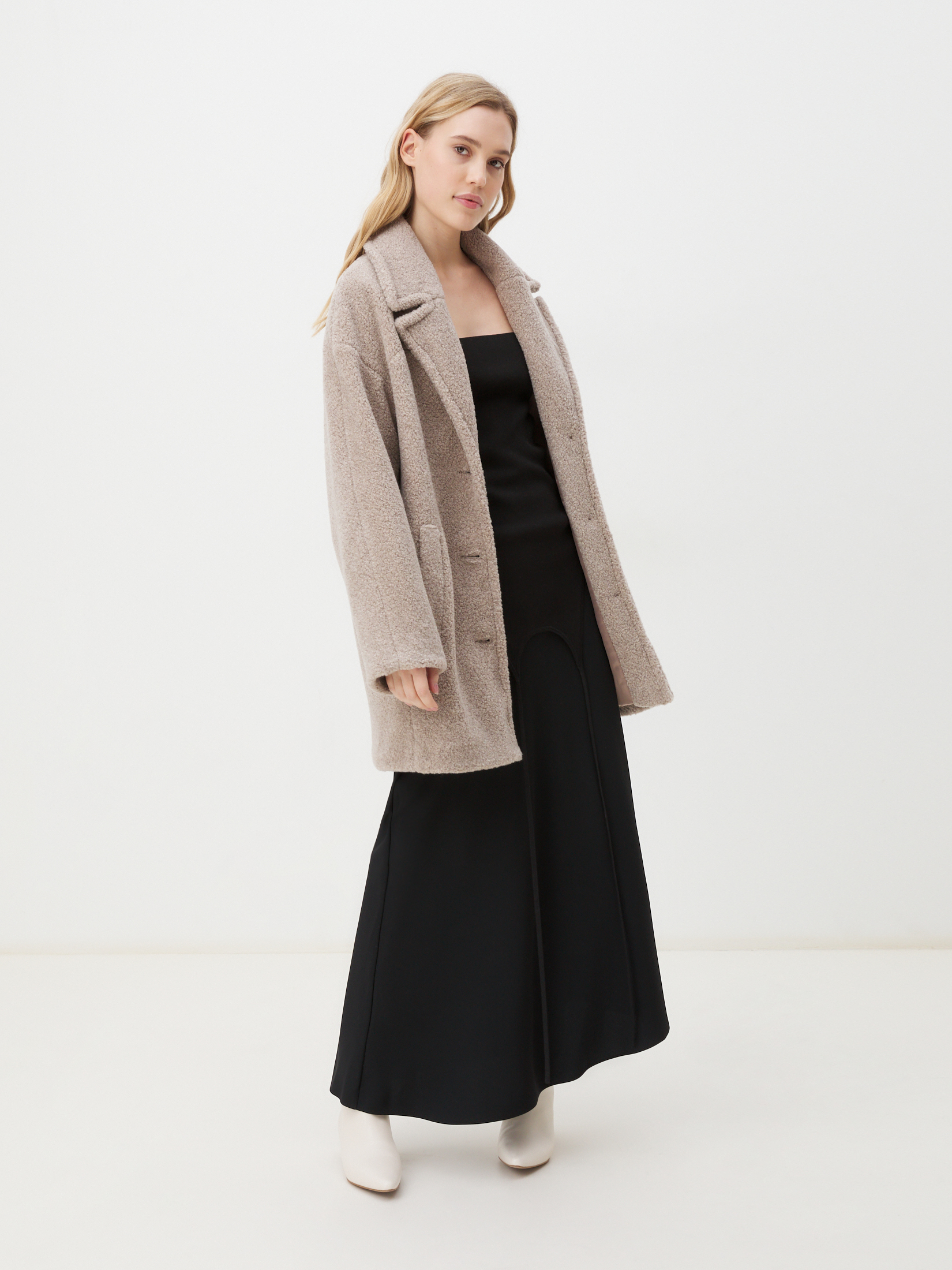 Женское полупальто тедди MAISON DAVID DIANA_TEDDY 4394582, серо-бежевый