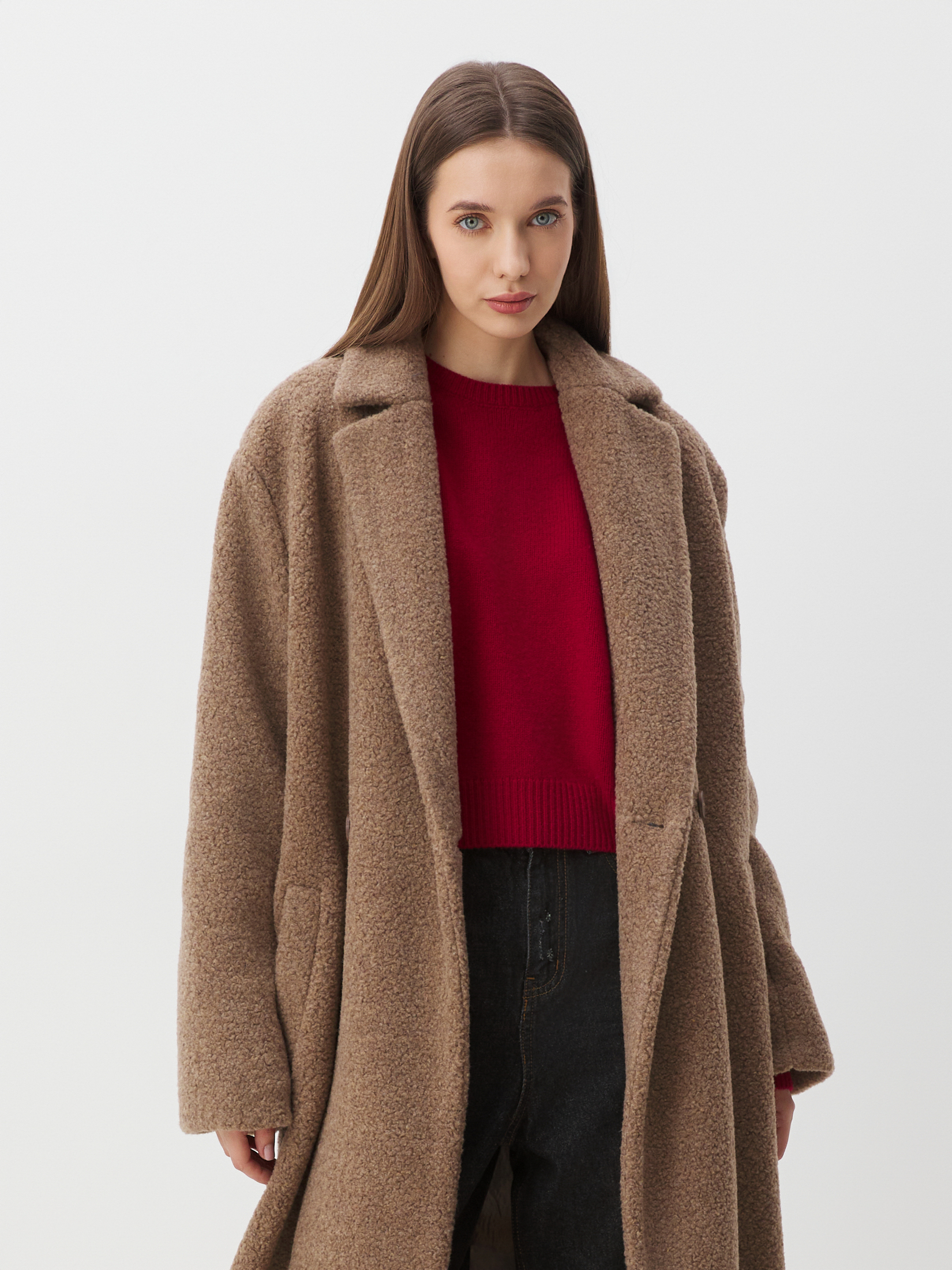 Женское пальто тедди MAISON DAVID NASTIA_TEDDY 05 4524401, серо-коричневый