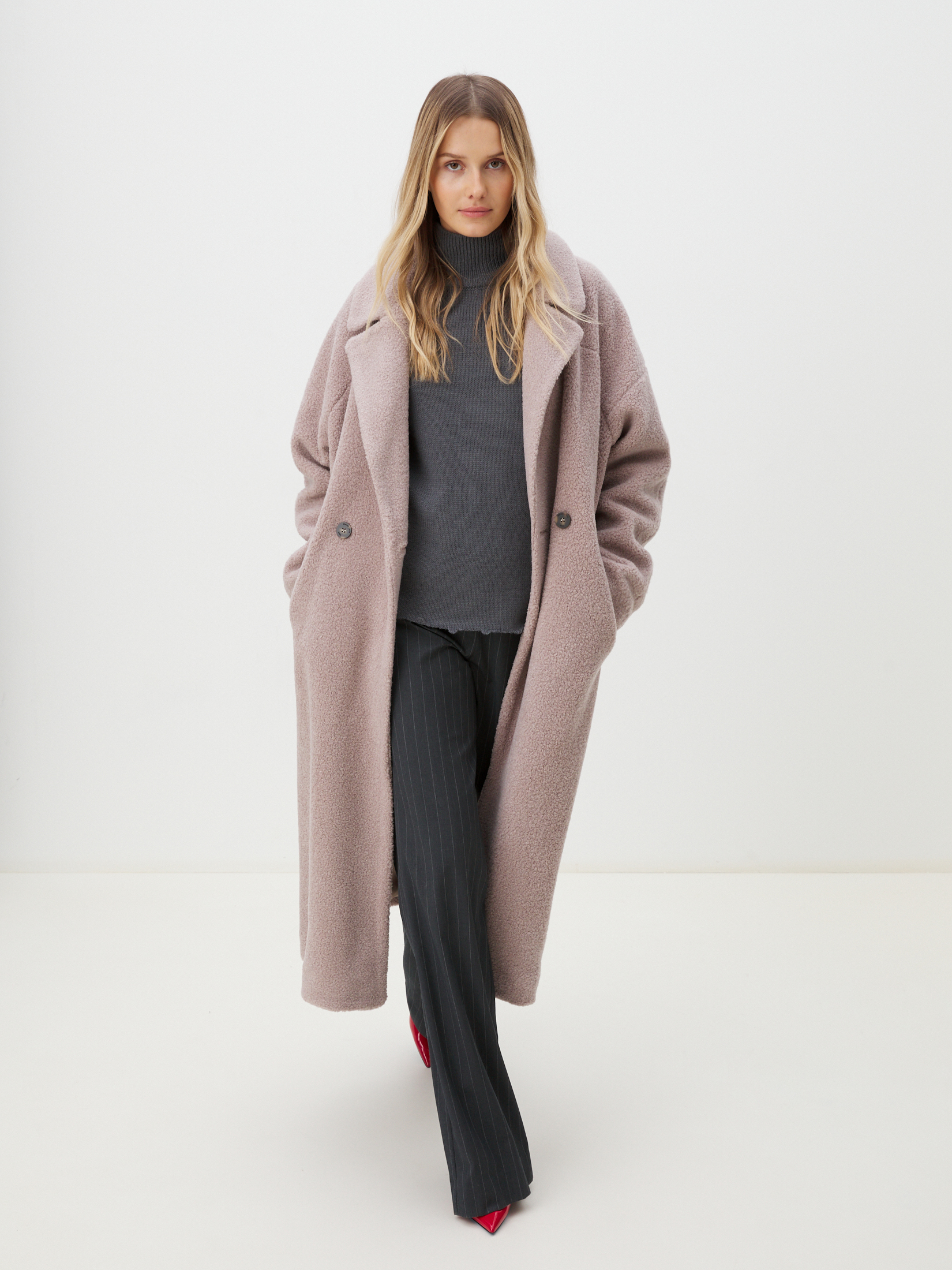 Женское пальто тедди MAISON DAVID JULIA_TEDDY 4293685, серо-розовый