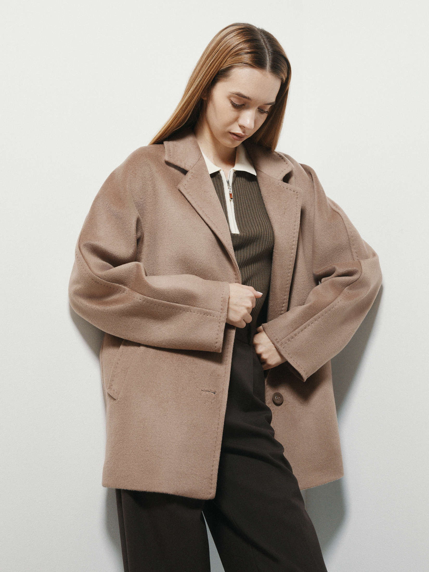 Женское полупальто MAISON DAVID IDELLE_084 4640721, серовато-коричневый