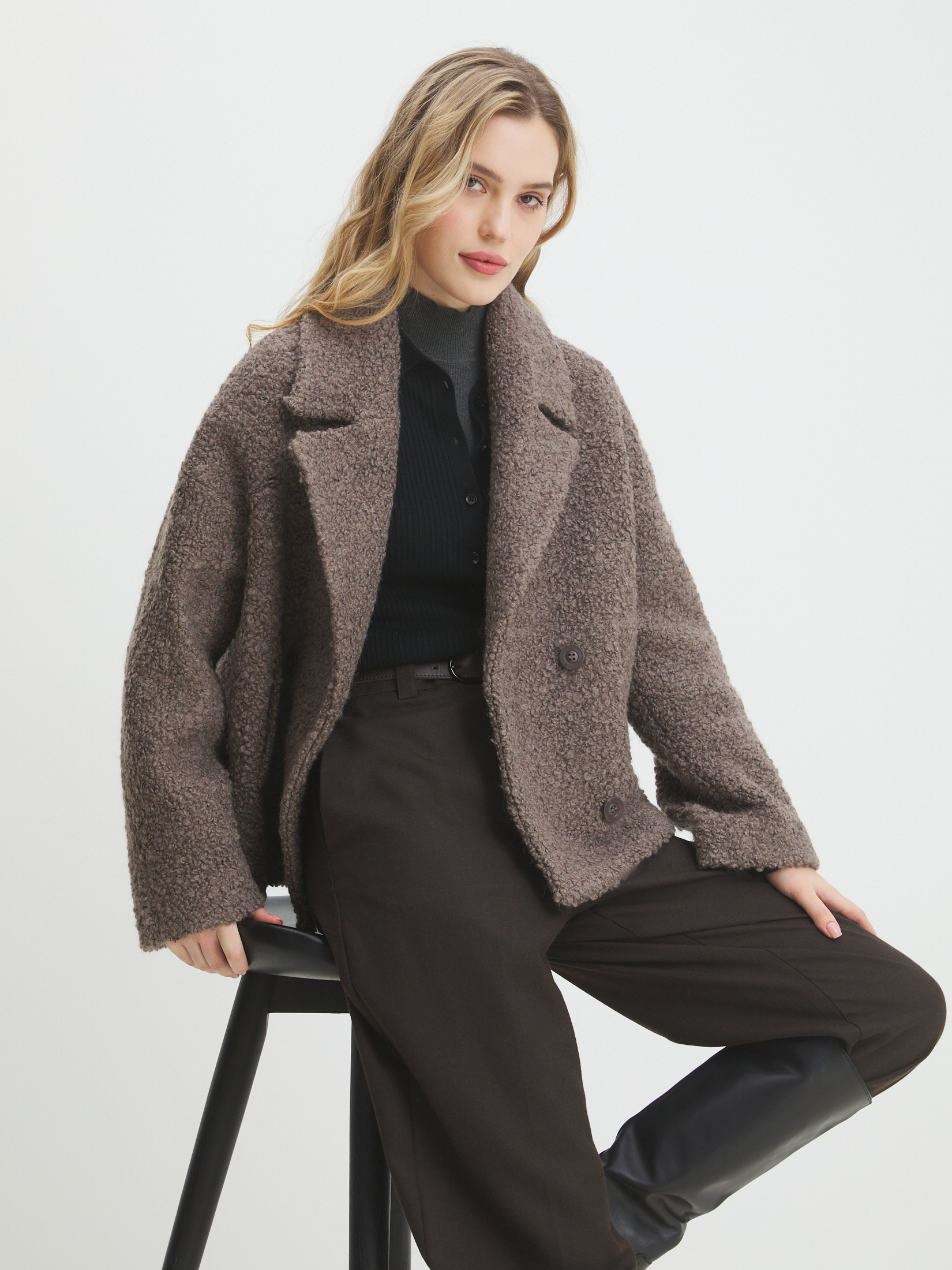 Женское полупальто MAISON DAVID LILOU_ALPACO 4439841, коричнево-серый