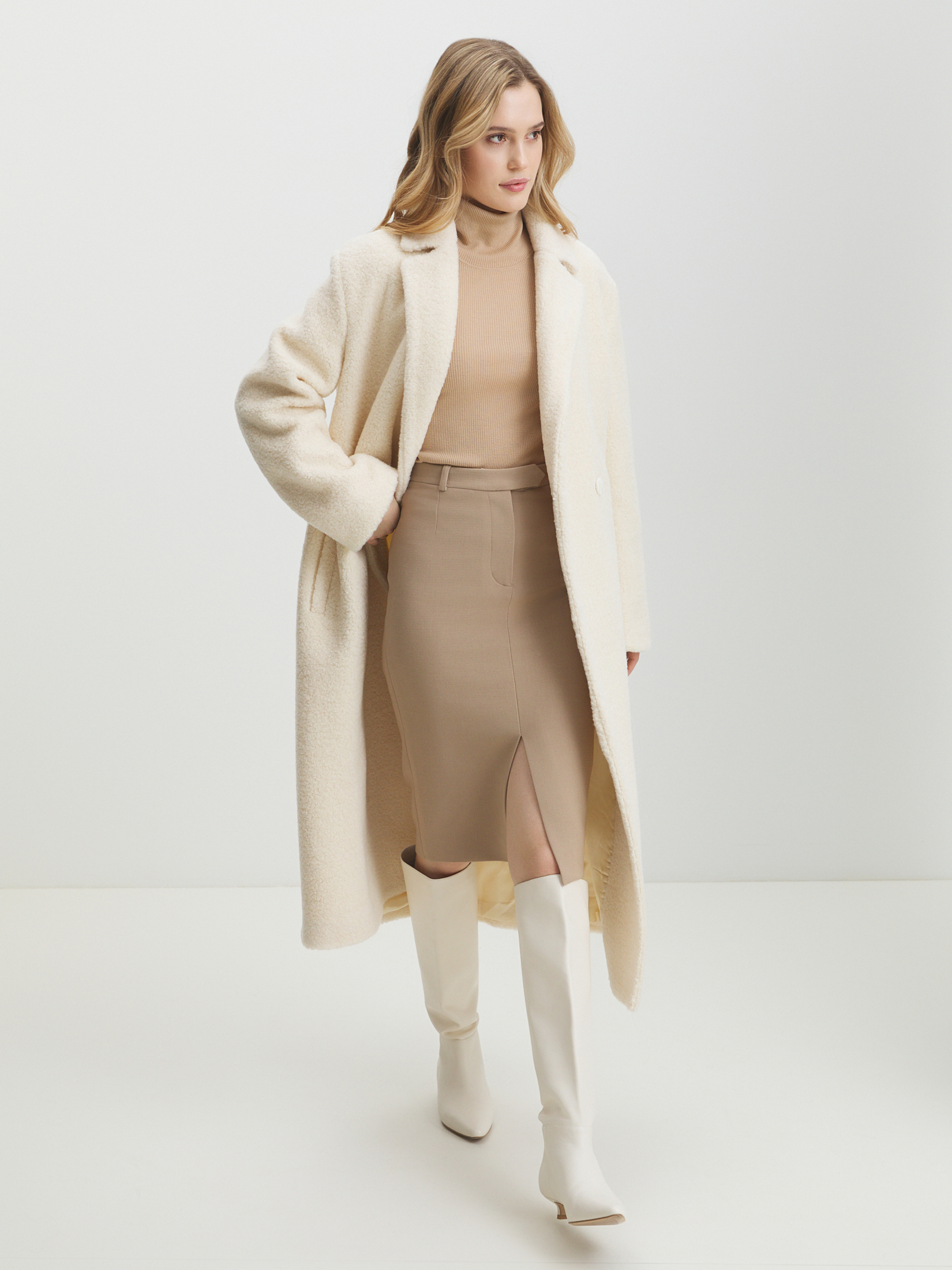 Женское пальто тедди MAISON DAVID SONIA_TEDDY 05 4447005, молочно-белый