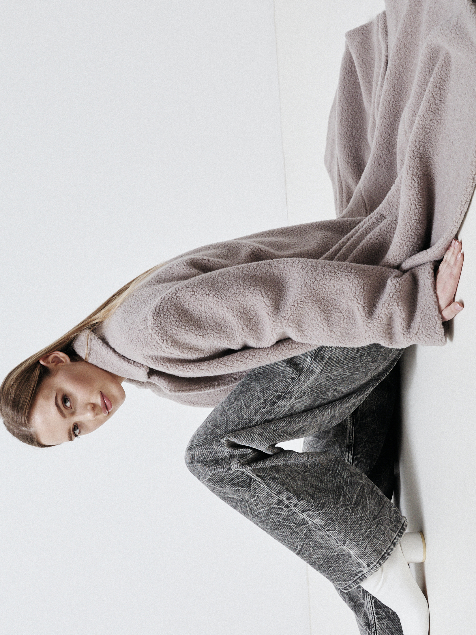 Женское пальто тедди MAISON DAVID NASTIA_TEDDY 05 4560759, серо-розовый