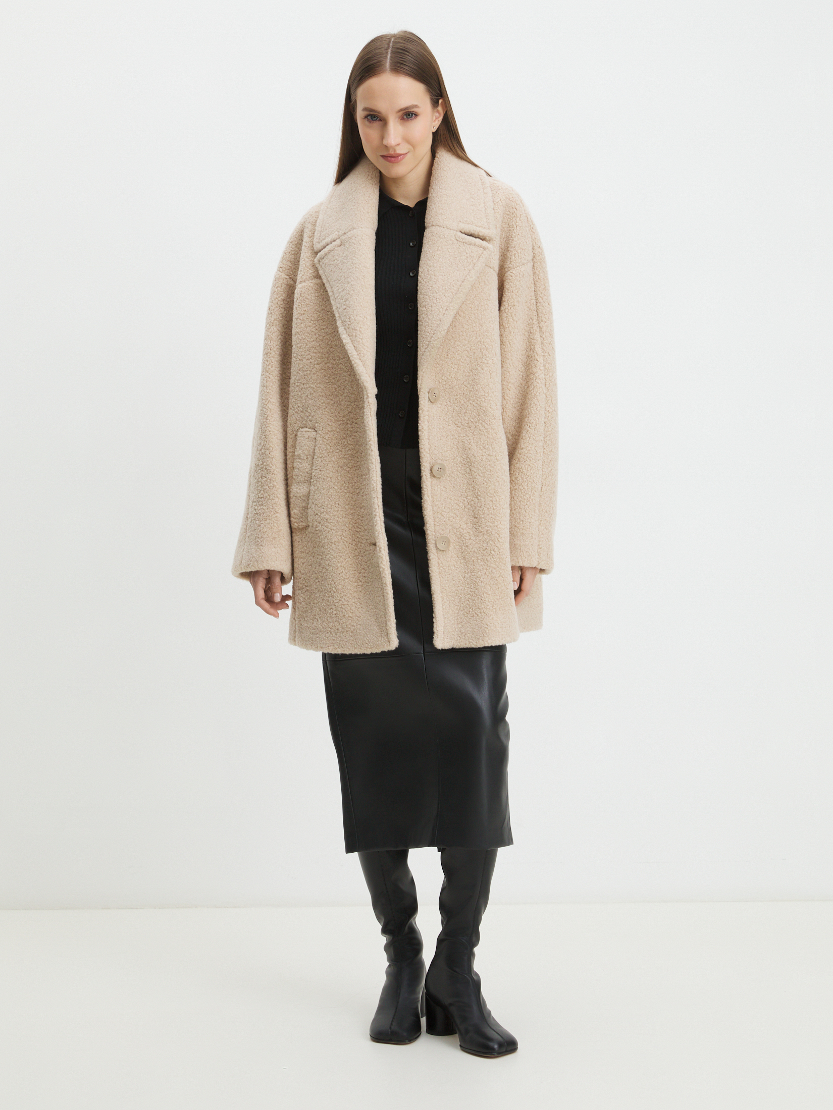 Женское полупальто тедди MAISON DAVID DIANA_TEDDY 05 4507939, светло-бежевый