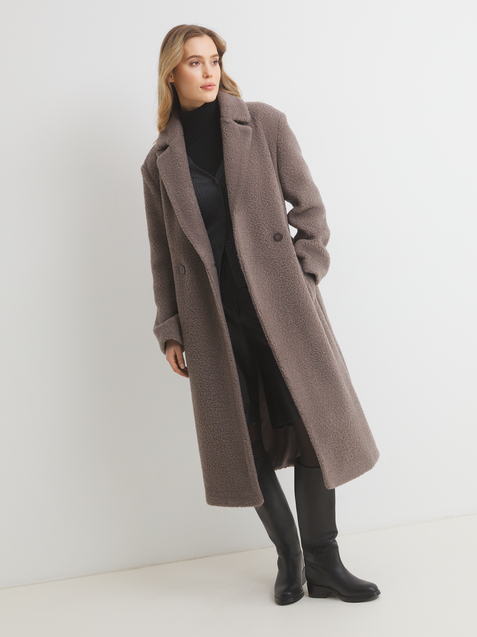 Женское пальто тедди MAISON DAVID NASTIA_TEDDY 05 4560738, коричнево-серый