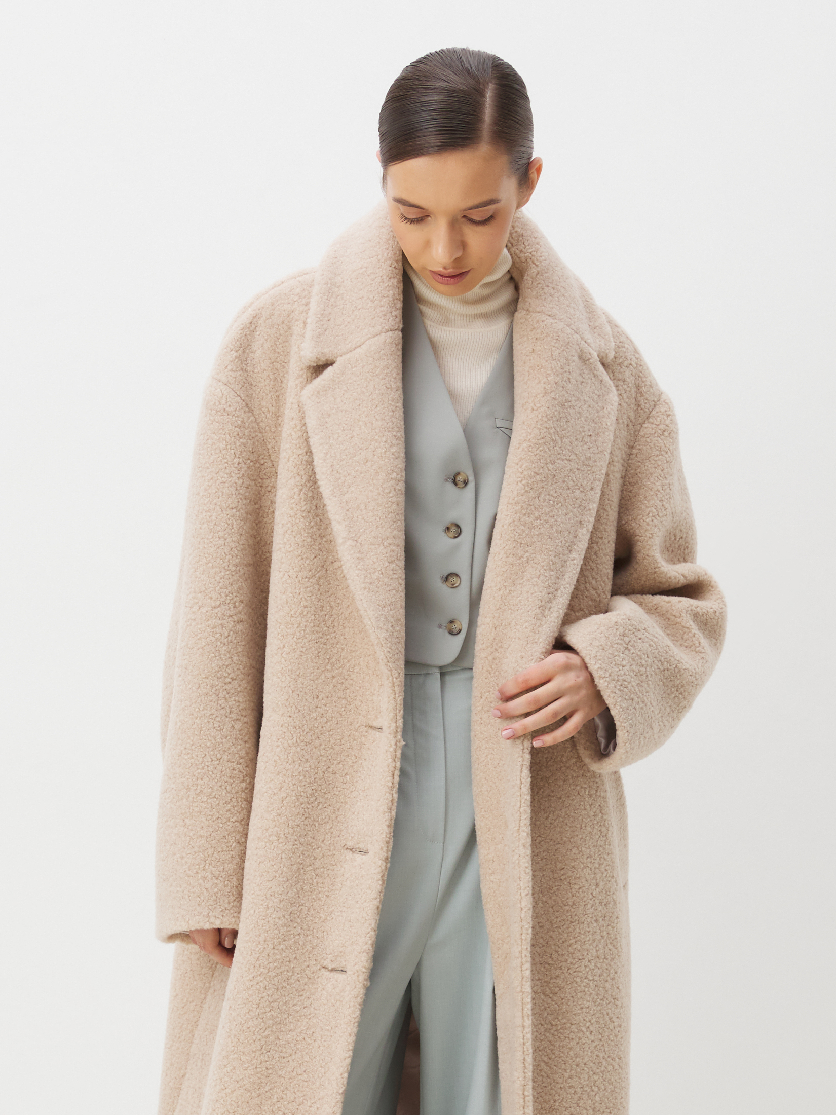 Женское пальто тедди MAISON DAVID FLEUR_TEDDY 05 4508259, светло-бежевый