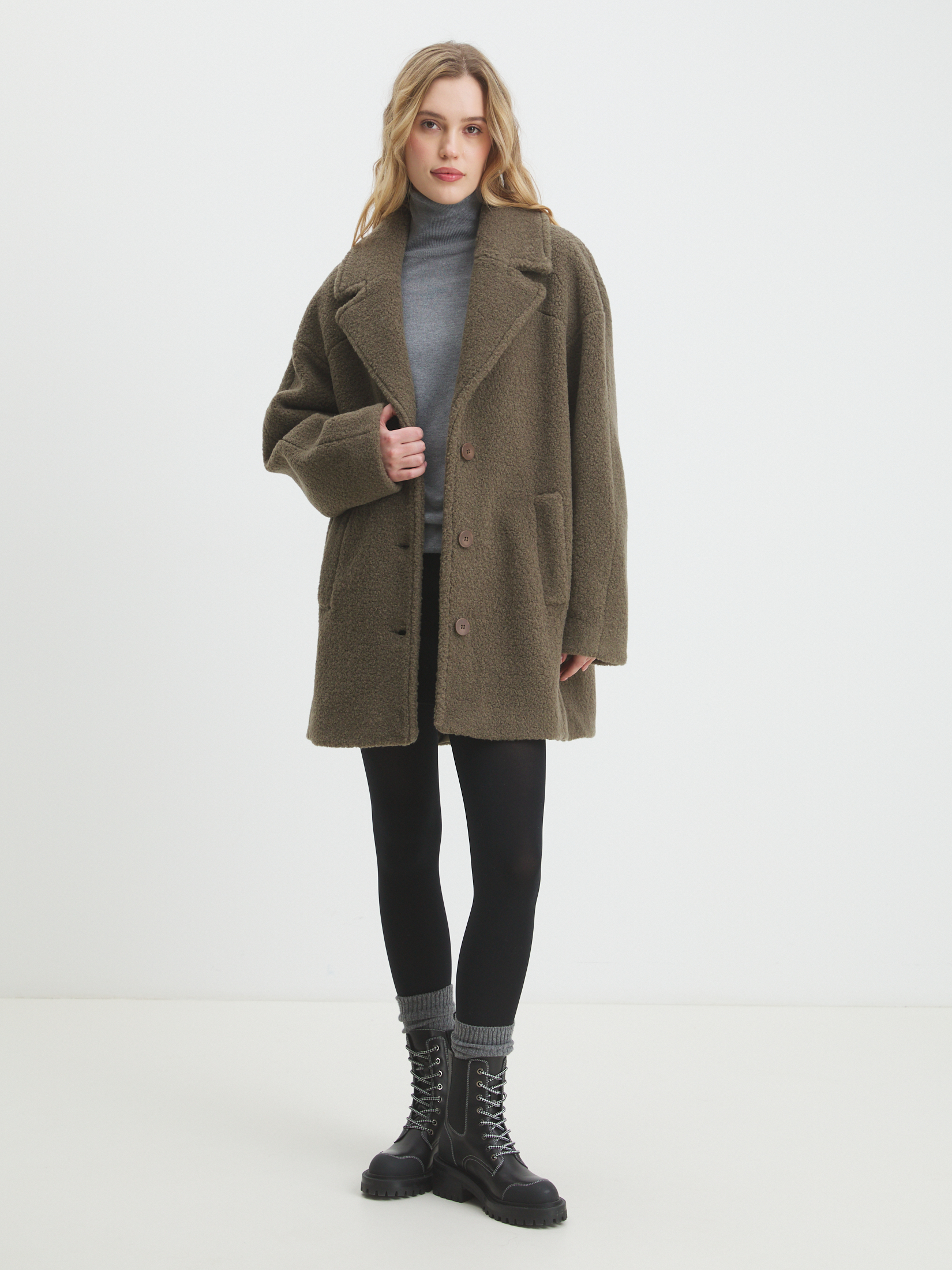 Женское полупальто тедди MAISON DAVID DIANA_TEDDY 05 4459347, зелено-коричневый