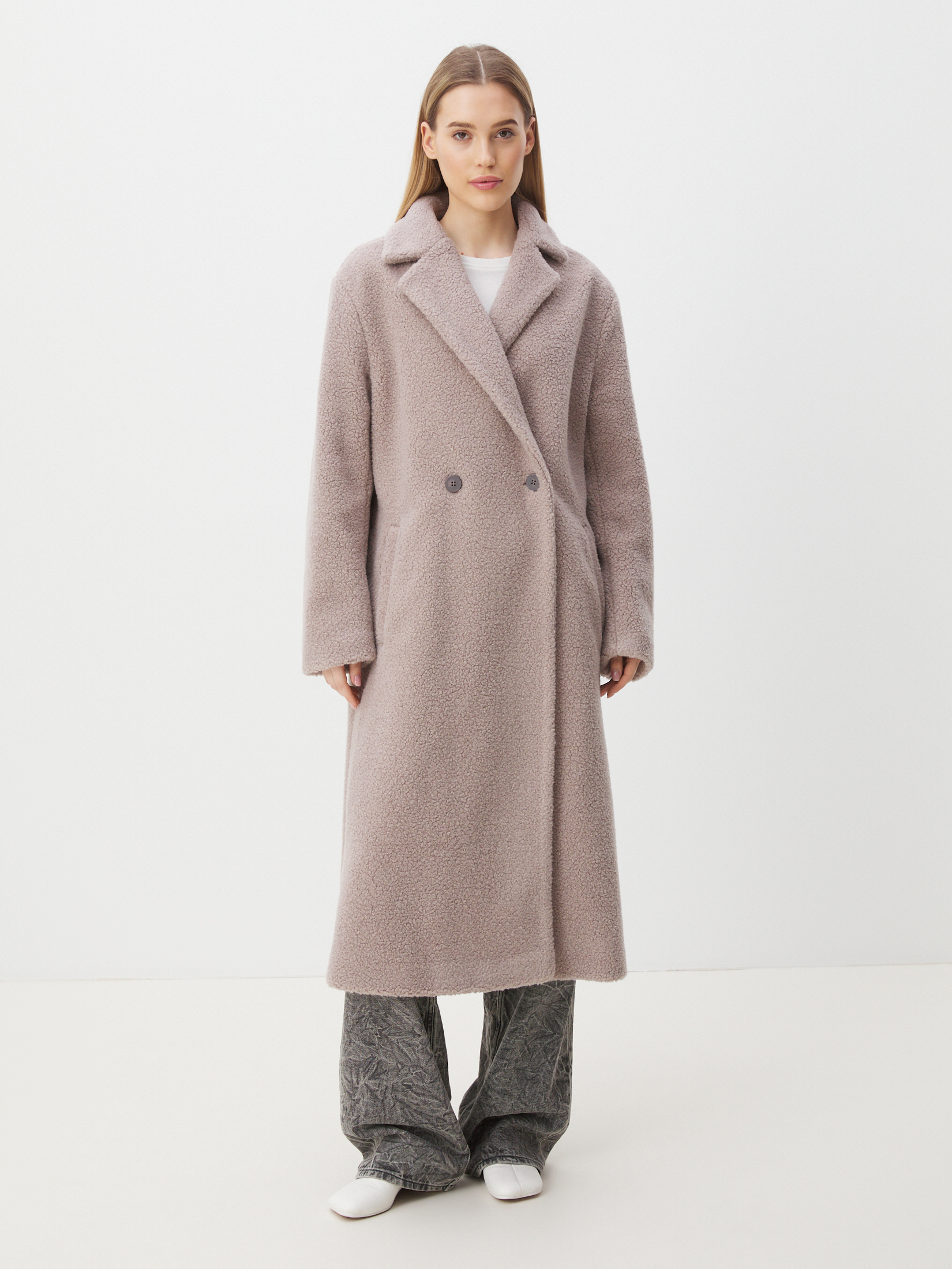 Женское пальто тедди MAISON DAVID NASTIA_TEDDY 05 4560759, серо-розовый