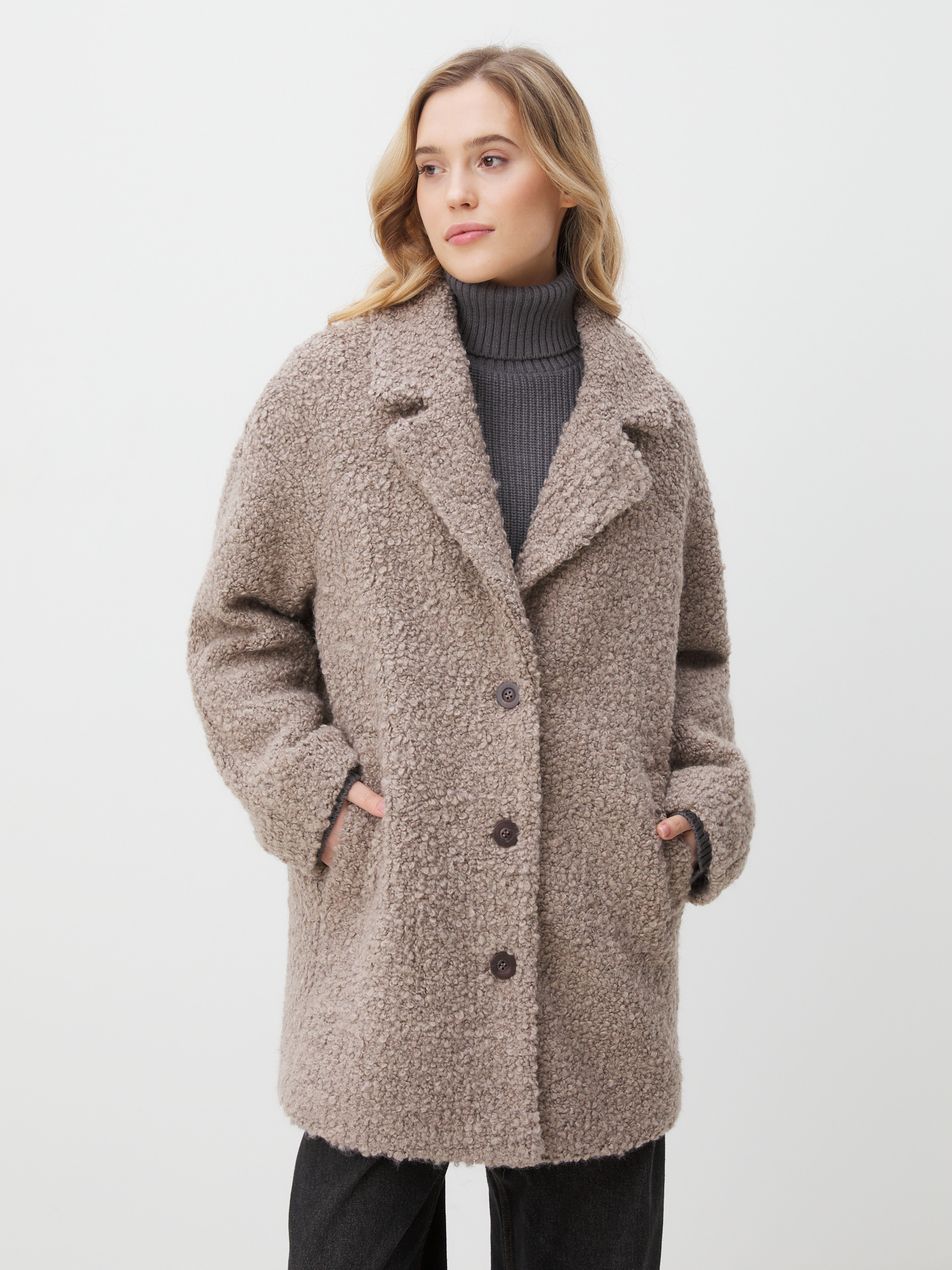 Женское полупальто MAISON DAVID DIANA_ALPACO 4439872, бежево-серый