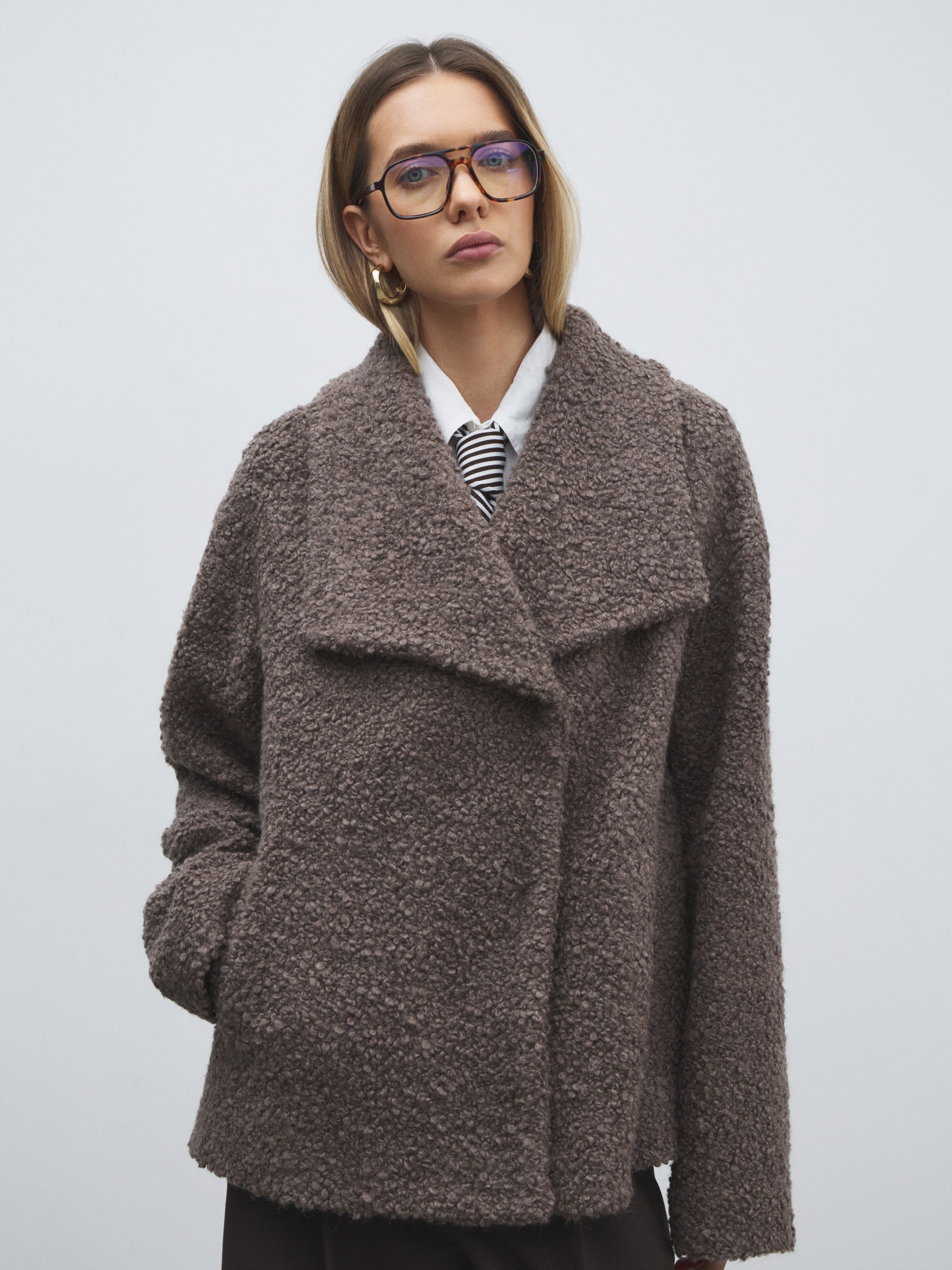 Женское полупальто MAISON DAVID MARTHE_ALPACO 4858851, коричнево-серый