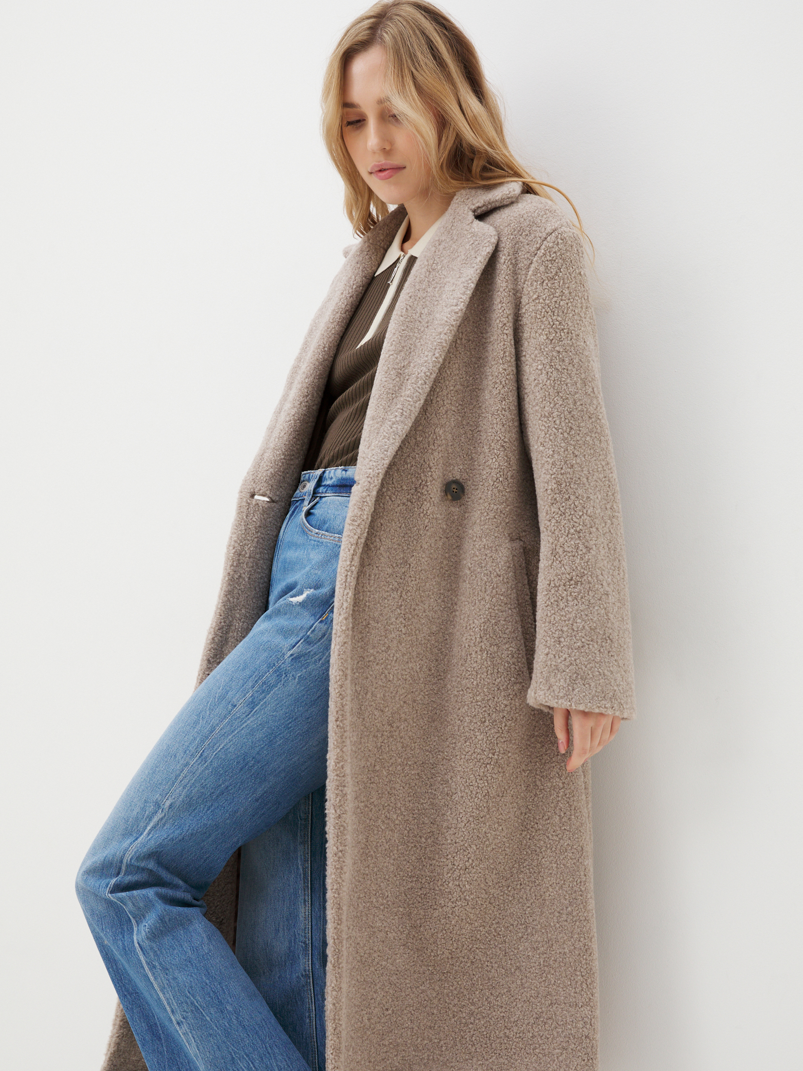 Женское пальто тедди MAISON DAVID MALTA_TEDDY 4301555, серо-бежевый