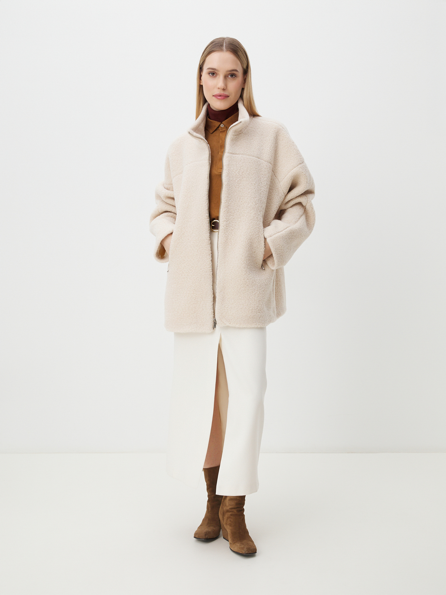 Женское полупальто тедди MAISON DAVID MARGOT_TEDDY 05 4507995, молочно-бежевый