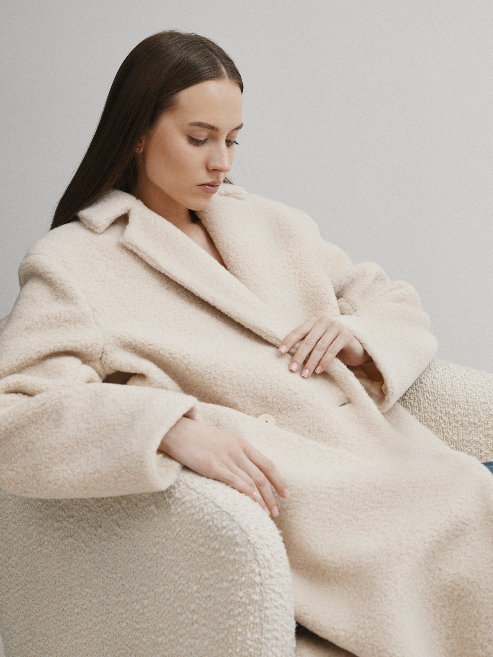 Женское пальто тедди MAISON DAVID NASTIA_TEDDY 05 4524408, молочно-бежевый