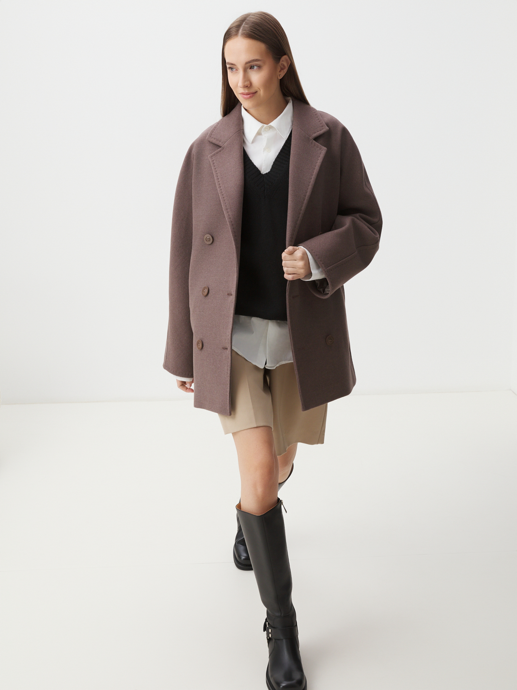 Женское полупальто MAISON DAVID JADE_8156 4394631, серо-коричневый