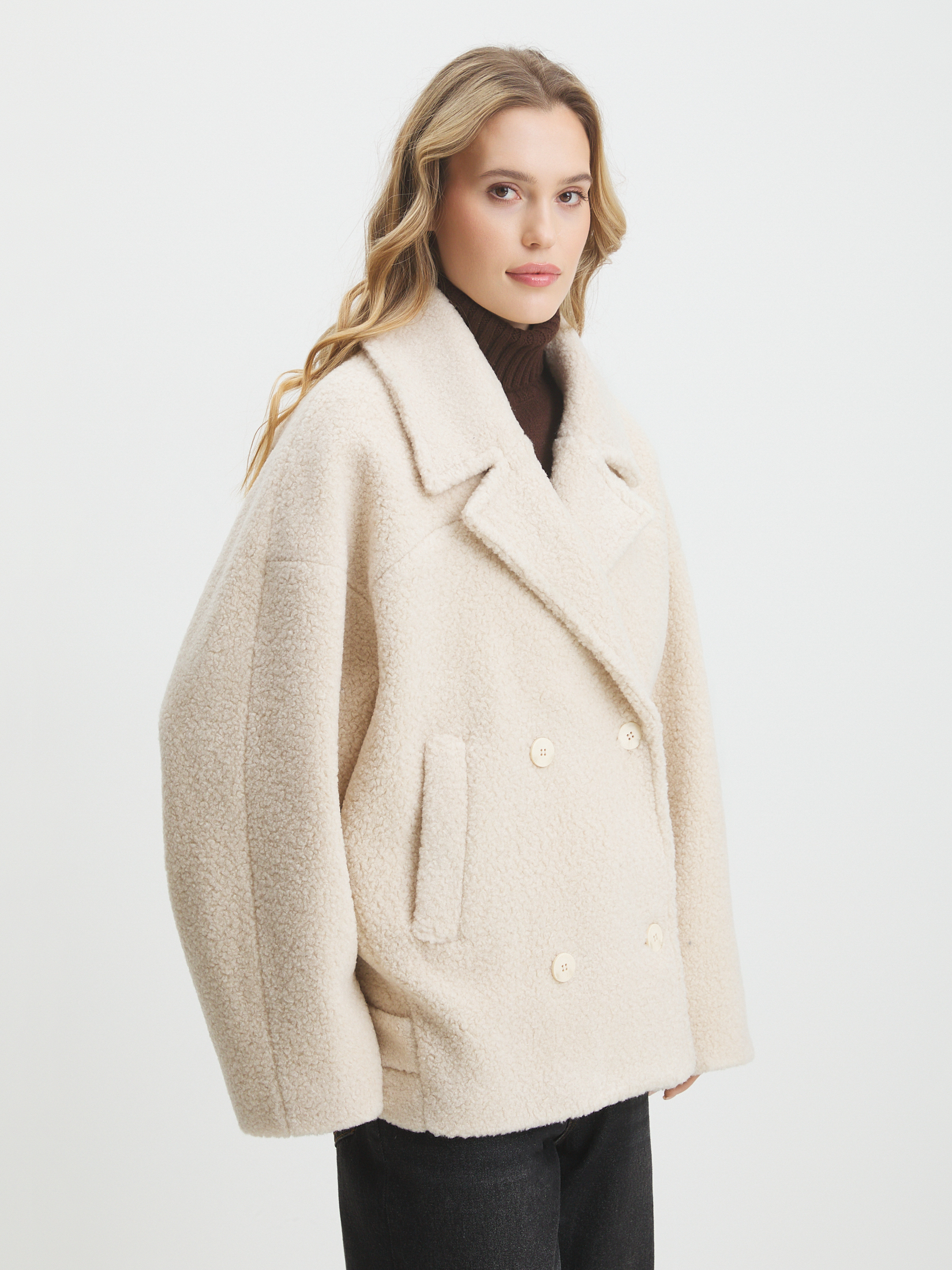 Женское полупальто тедди MAISON DAVID LILOU_TEDDY 05 4507915, молочно-бежевый