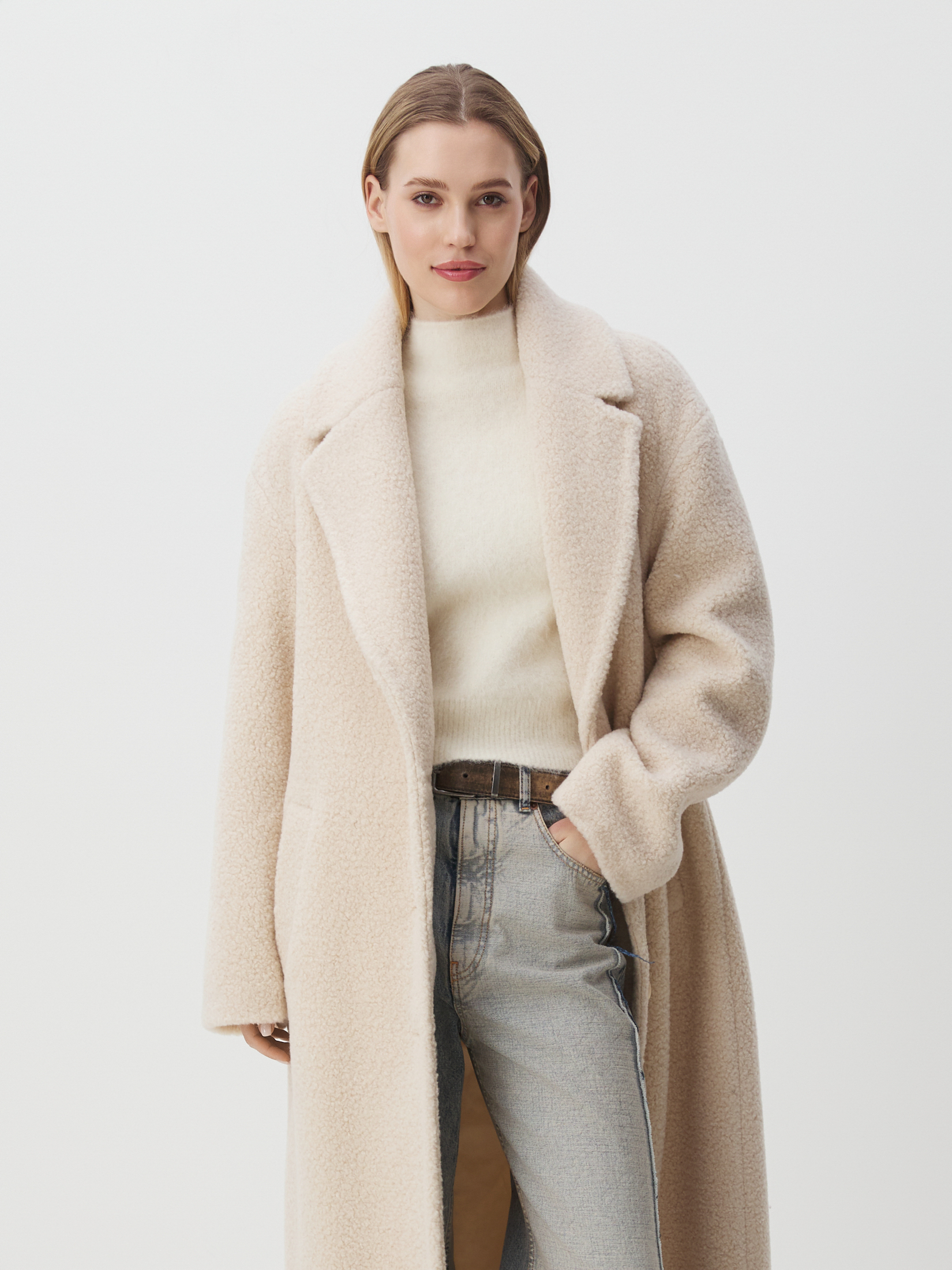 Женское пальто тедди MAISON DAVID FLEUR_TEDDY 05 4508266, молочно-бежевый