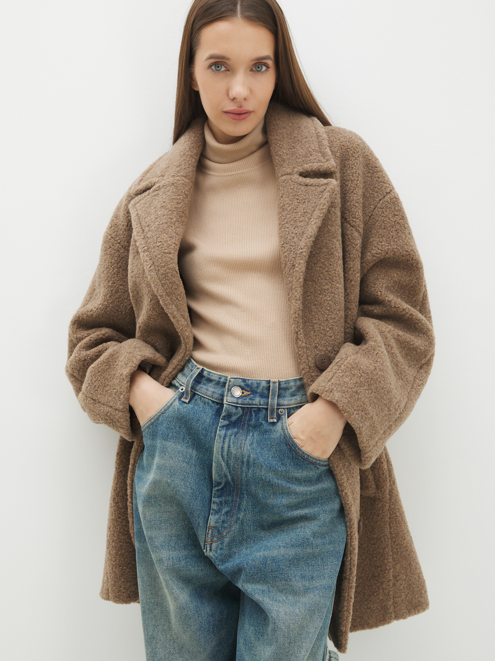 Женское полупальто тедди MAISON DAVID DIANA_TEDDY 05 4481662, серо-коричневый