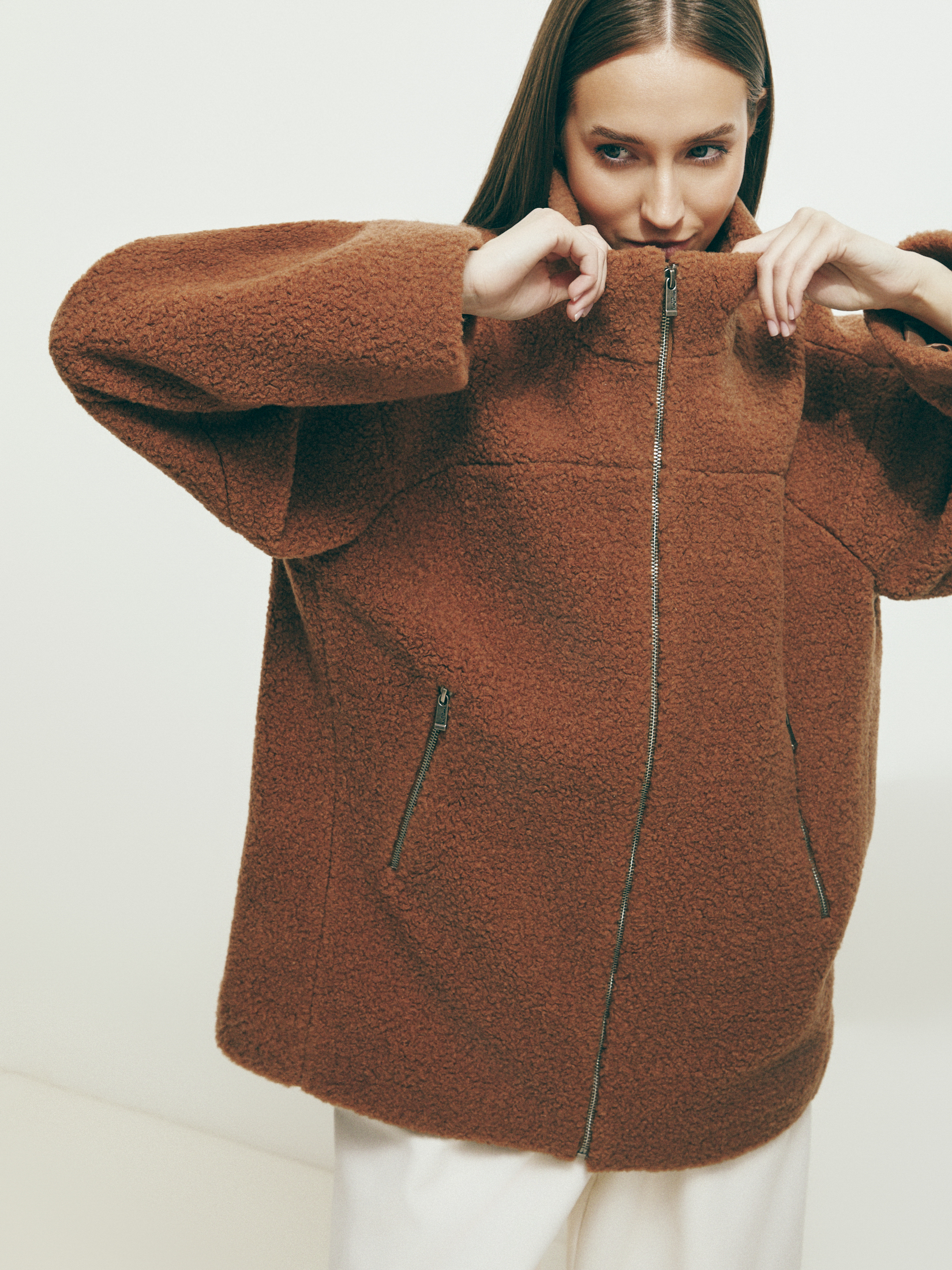 Женское полупальто тедди MAISON DAVID MARGOT_TEDDY 05 4459305, коричневый