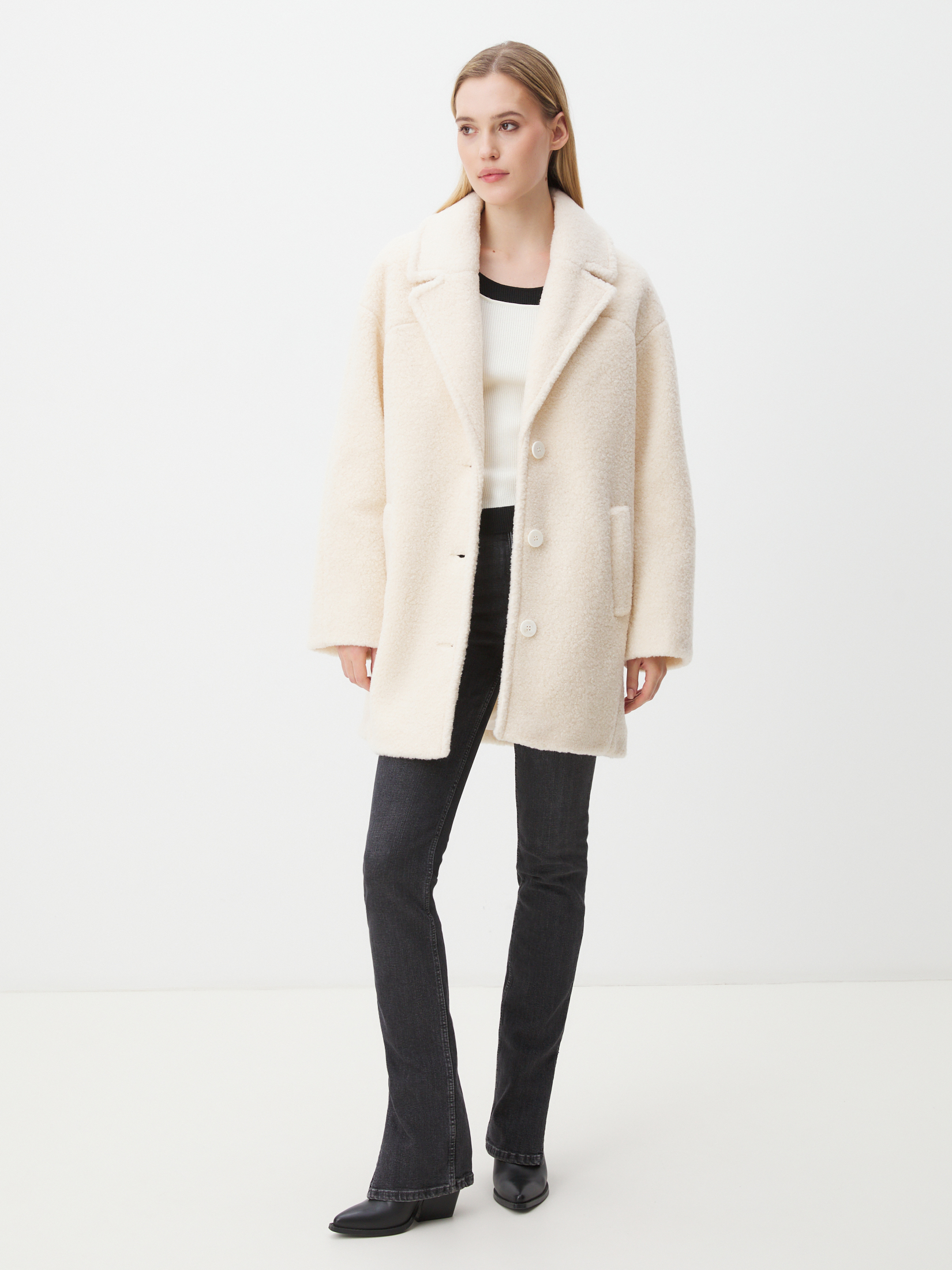 Женское полупальто тедди MAISON DAVID DIANA_TEDDY 05 4468164, молочно-белый