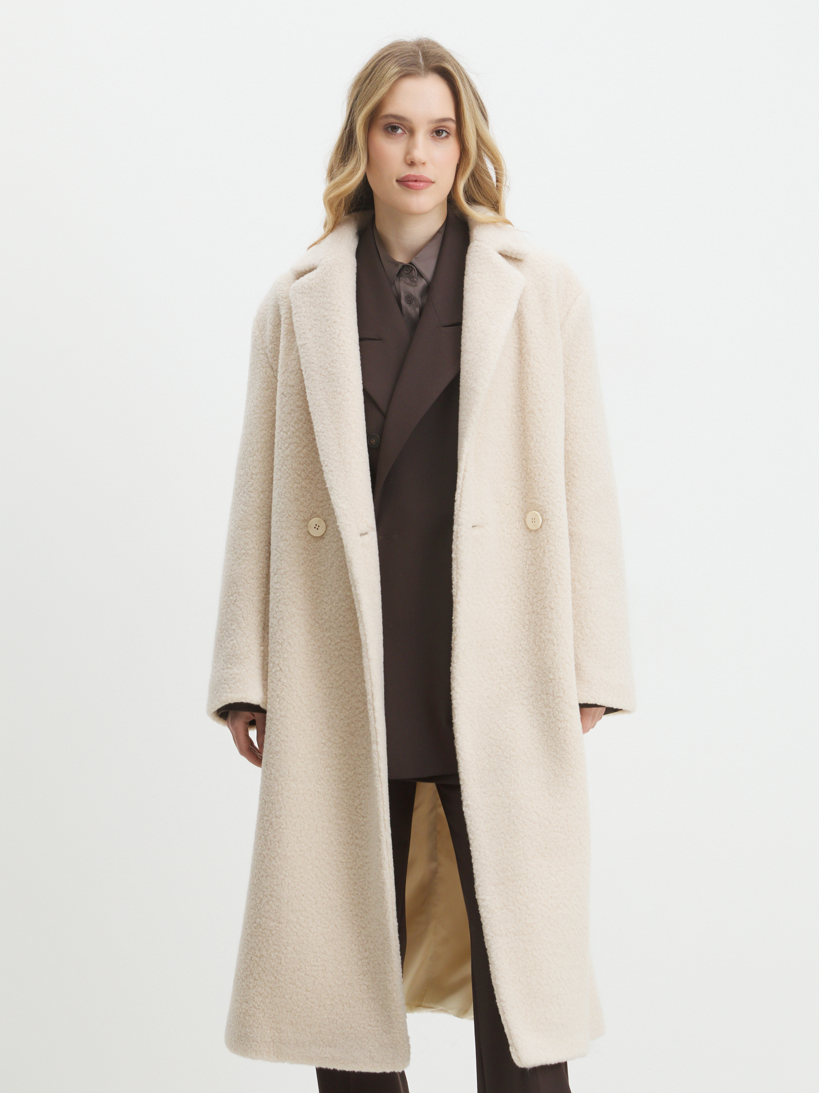 Женское пальто тедди MAISON DAVID SONIA_TEDDY 05 4508103, молочно-бежевый