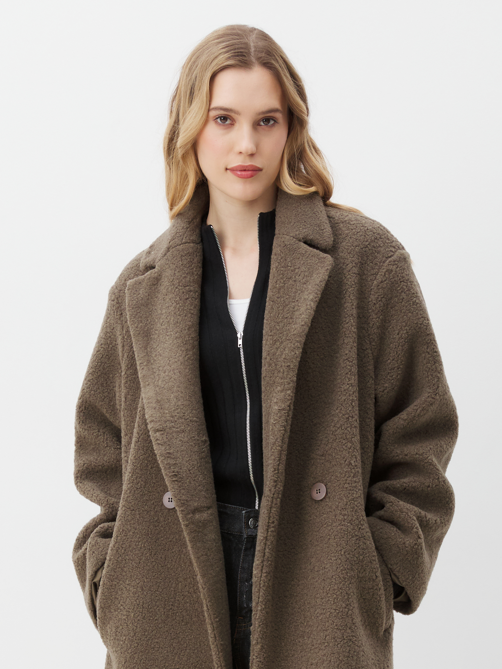 Женское пальто тедди MAISON DAVID KARINA_TEDDY 05 4508369, зелено-коричневый