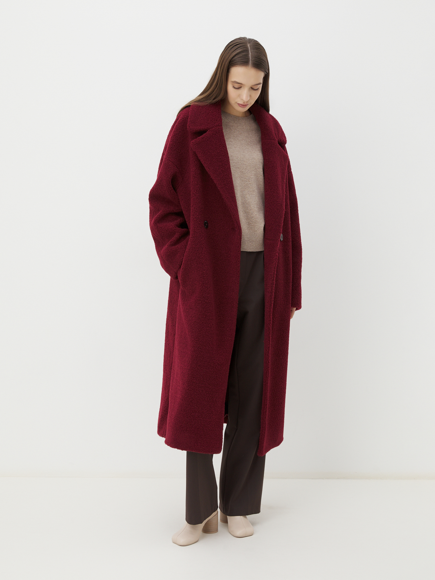 Женское пальто тедди MAISON DAVID JULIA_TEDDY 05 4381268, вишневый