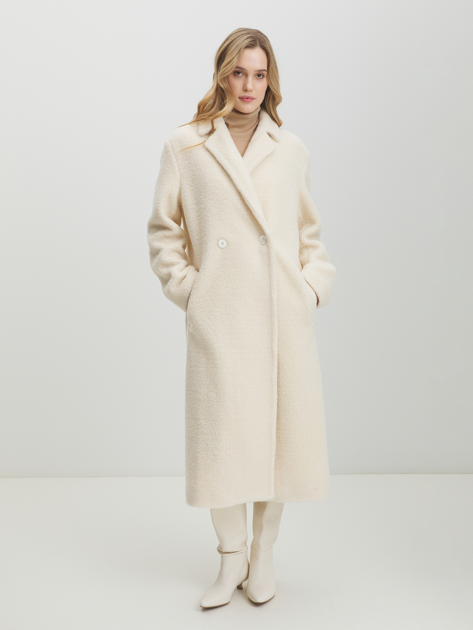 Женское пальто тедди MAISON DAVID SONIA_TEDDY 05 4447005, молочно-белый