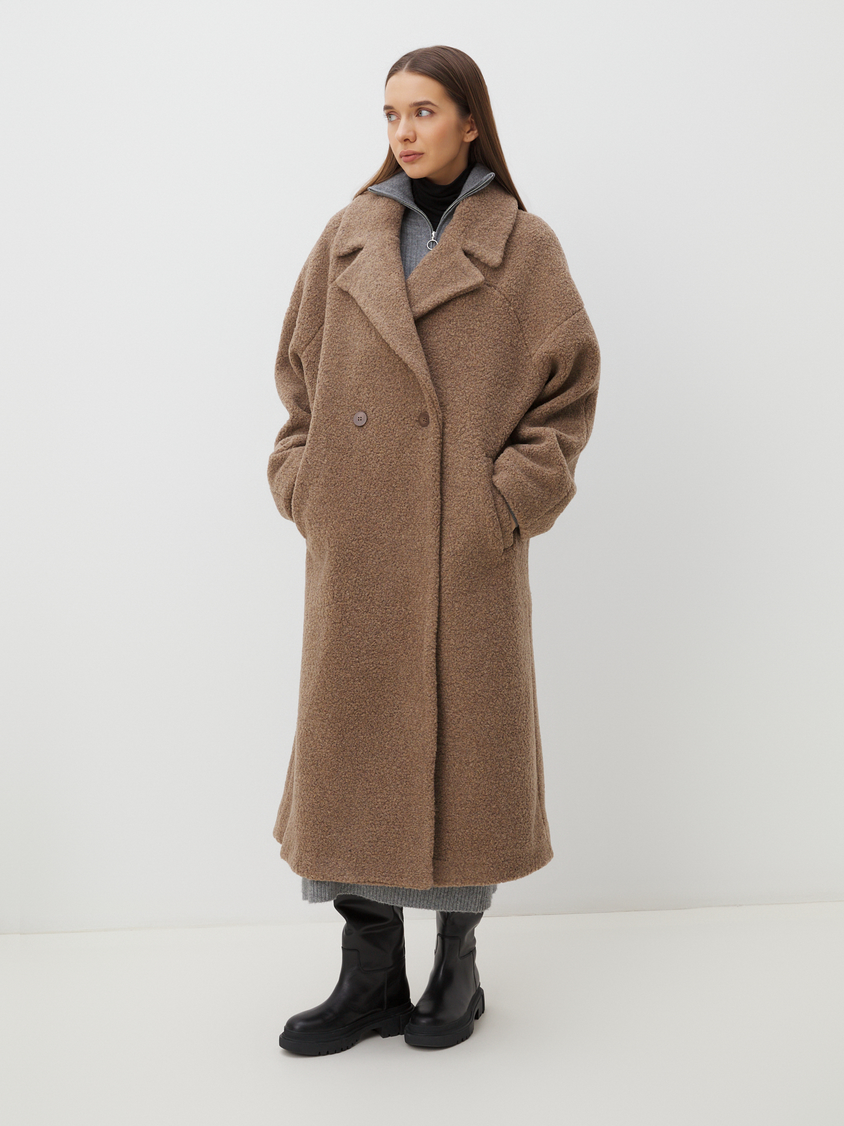 Женское пальто тедди MAISON DAVID JULIA_TEDDY 05 4481866, серо-коричневый