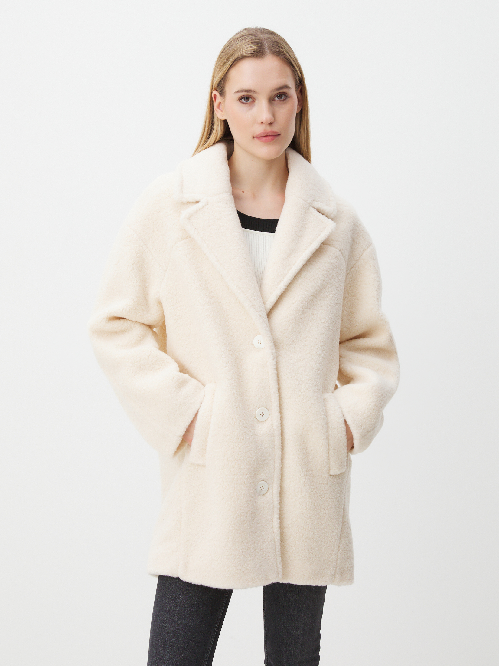 Женское полупальто тедди MAISON DAVID DIANA_TEDDY 05 4468164, молочно-белый
