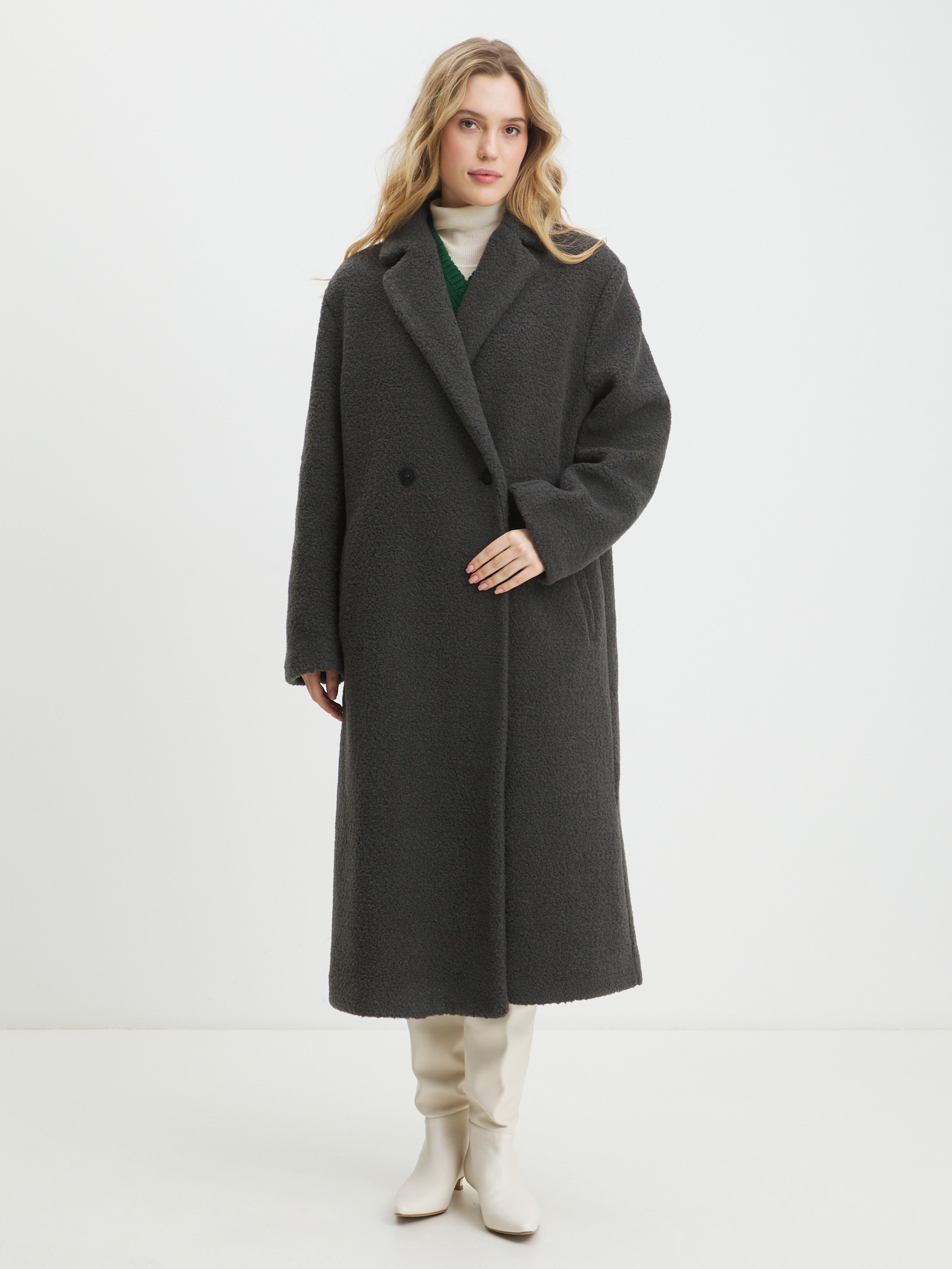 Женское пальто тедди MAISON DAVID SONIA_TEDDY 05 4518985, темно-серый