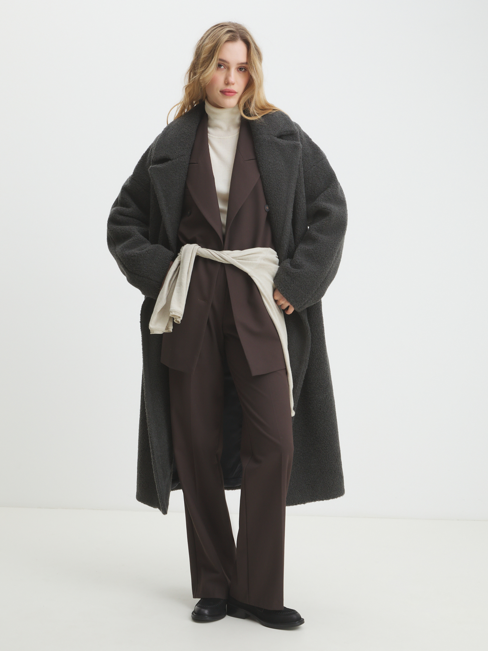 Женское пальто тедди MAISON DAVID JULIA_TEDDY 05 4481860, темно-серый