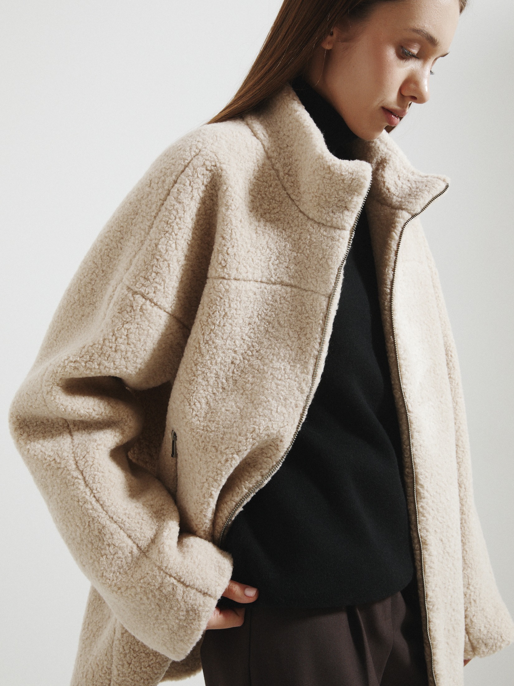 Женское полупальто тедди MAISON DAVID MARGOT_TEDDY 05 4508003, светло-бежевый