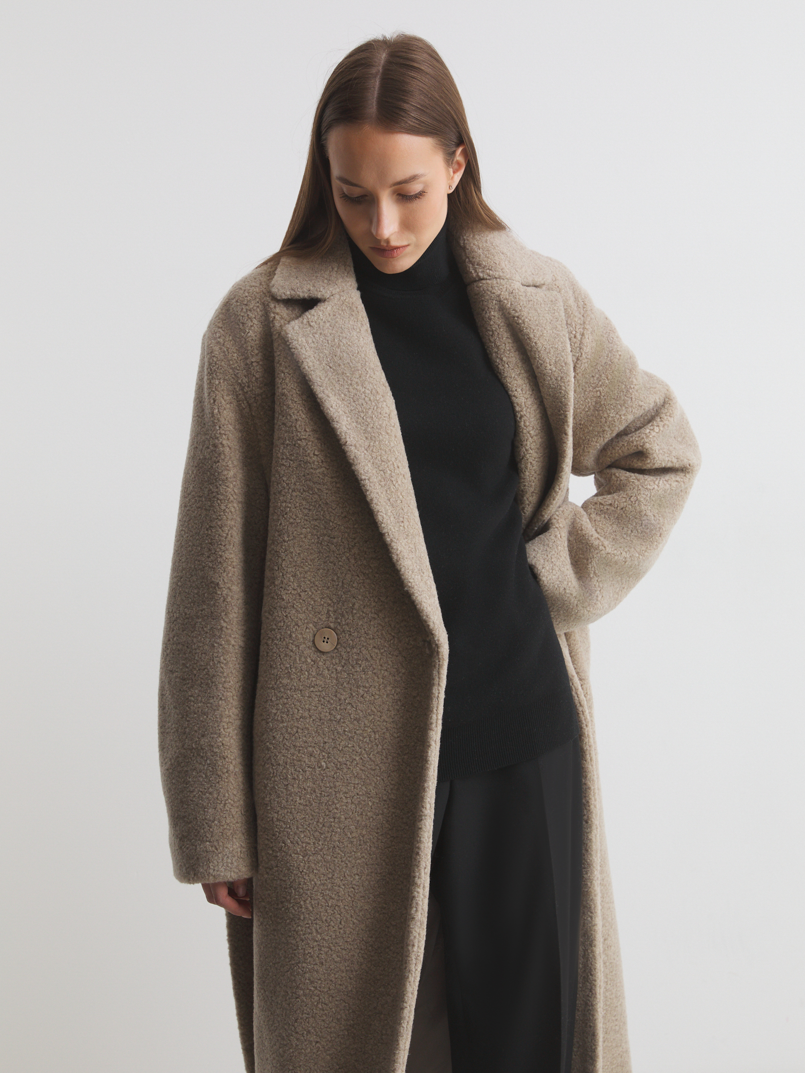 Женское пальто тедди MAISON DAVID NASTIA_TEDDY 05 4560745, серо-бежевый