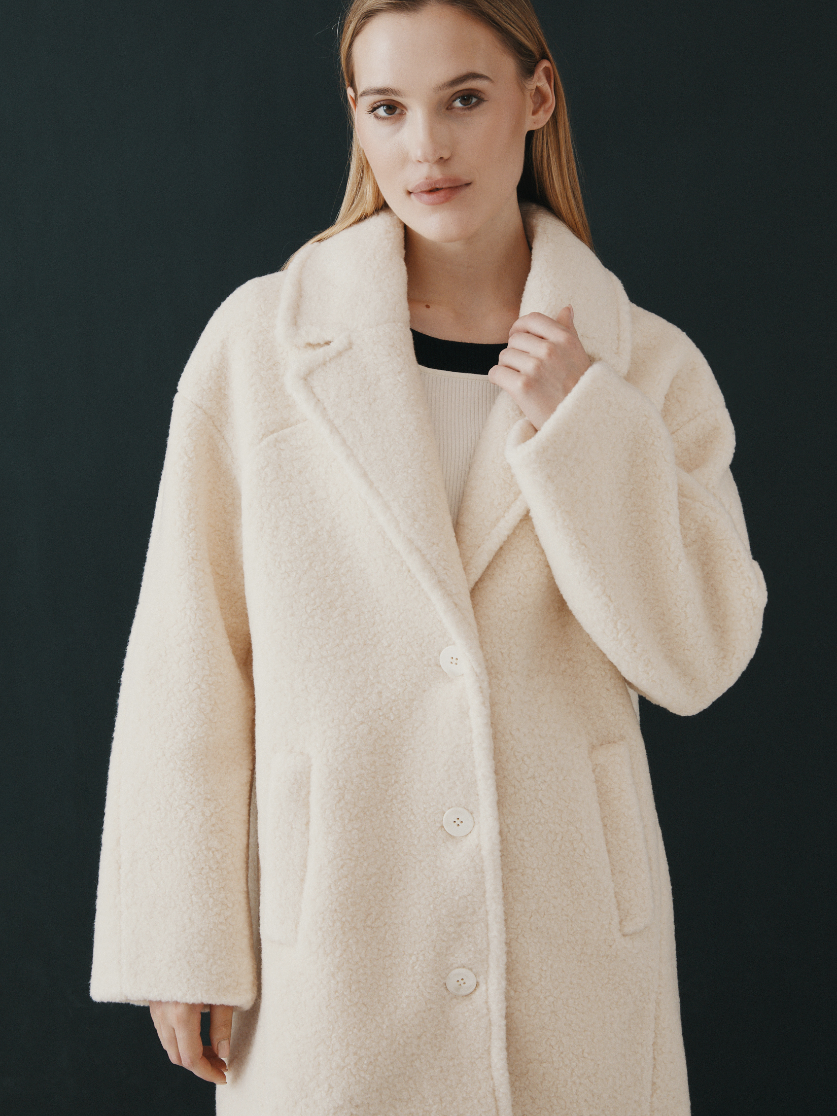 Женское полупальто тедди MAISON DAVID DIANA_TEDDY 05 4468164, молочно-белый