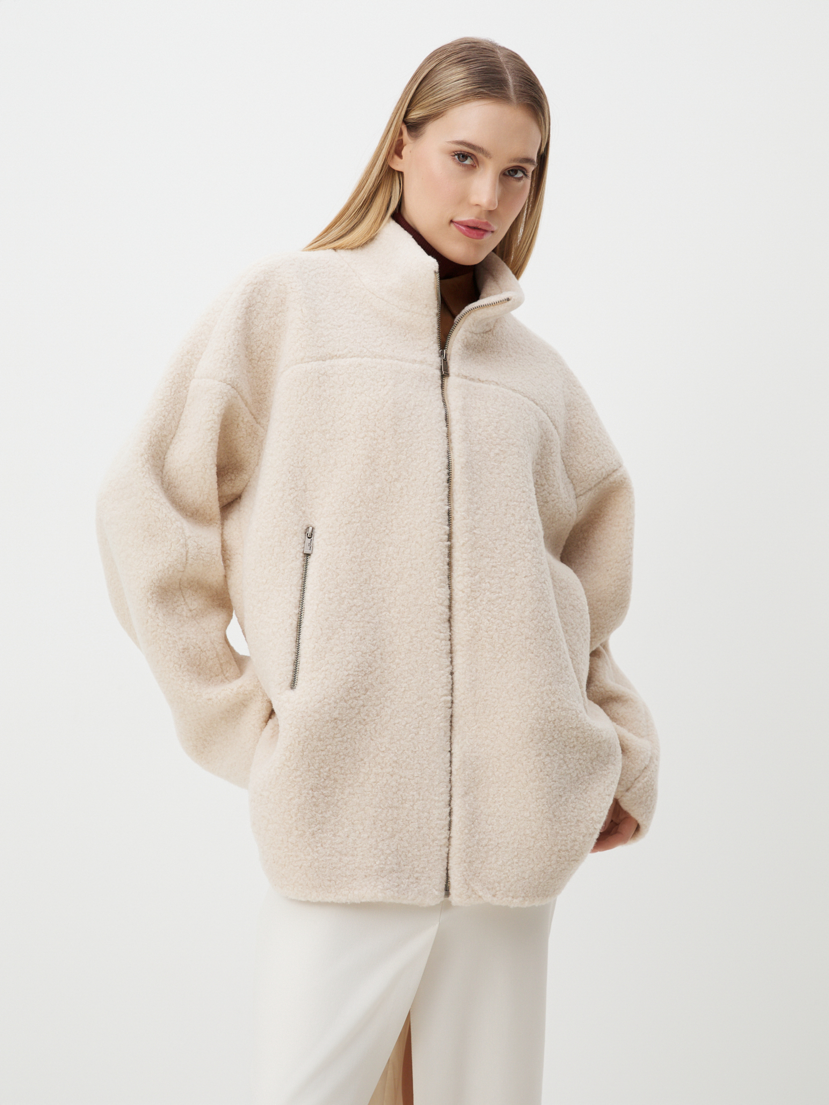 Женское полупальто тедди MAISON DAVID MARGOT_TEDDY 05 4507995, молочно-бежевый