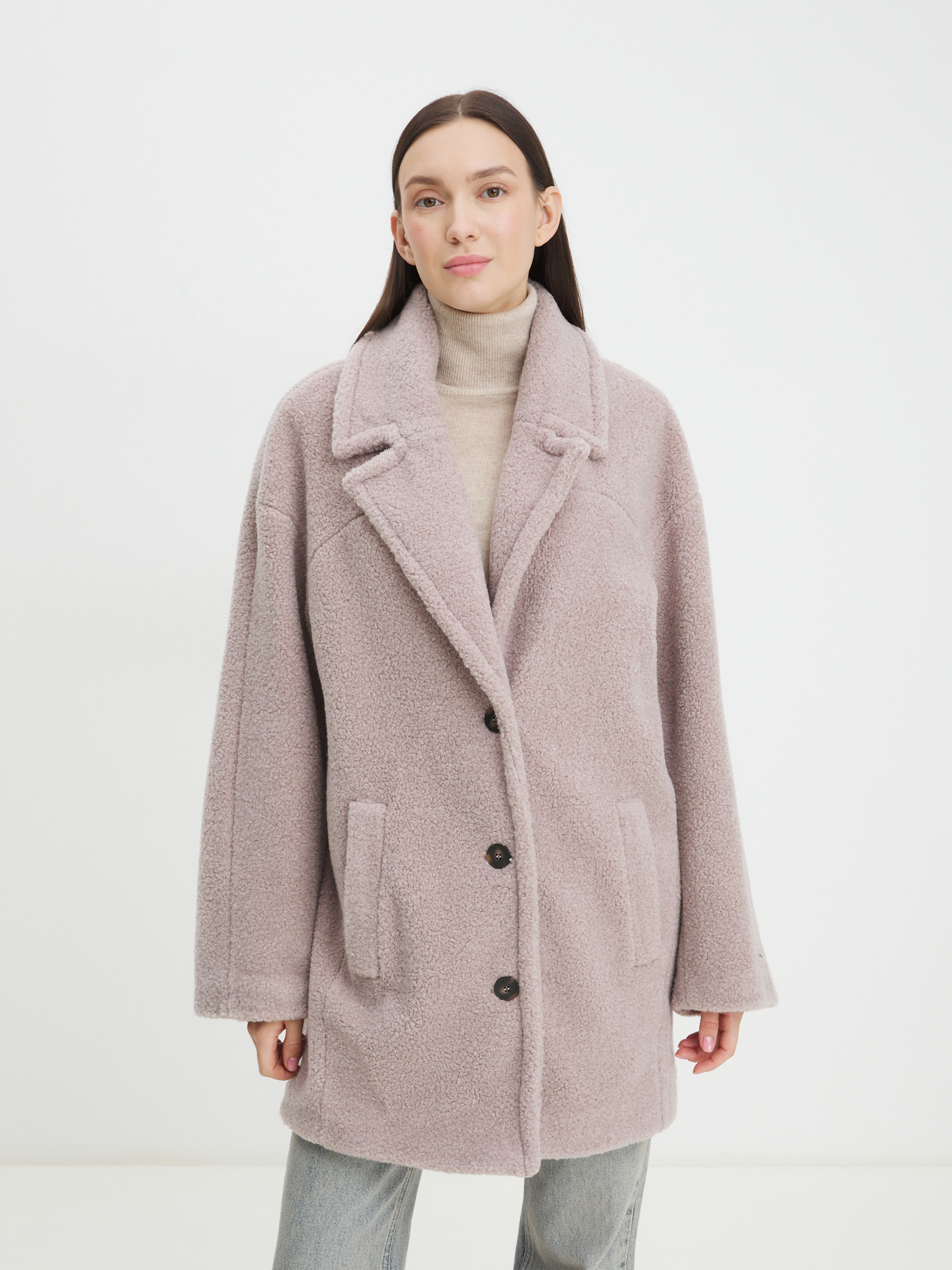 Женское полупальто тедди MAISON DAVID DIANA_TEDDY 4394588, серо-розовый