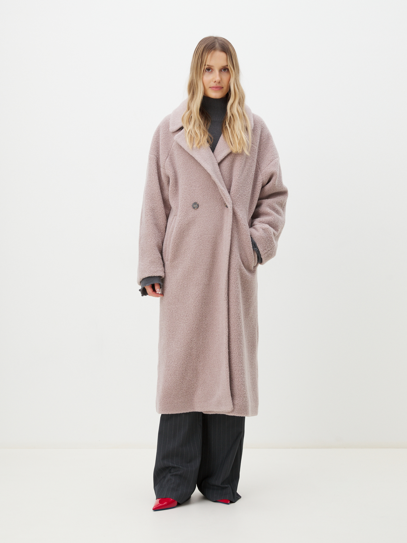 Женское пальто тедди MAISON DAVID JULIA_TEDDY 4293685, серо-розовый