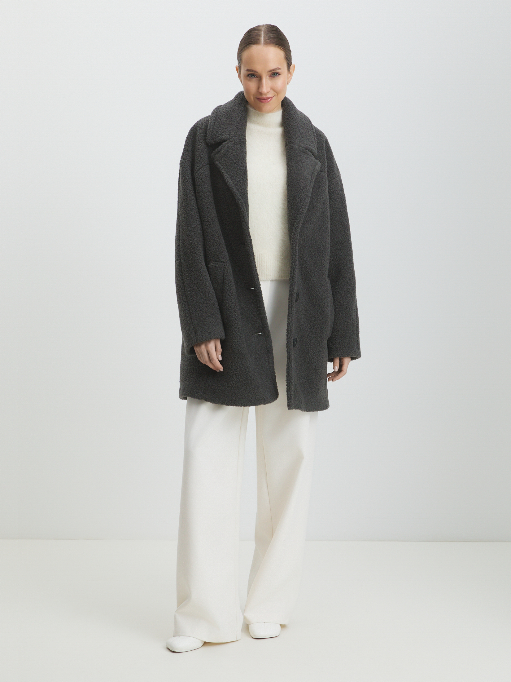 Женское полупальто тедди MAISON DAVID DIANA_TEDDY 05 4481656, темно-серый