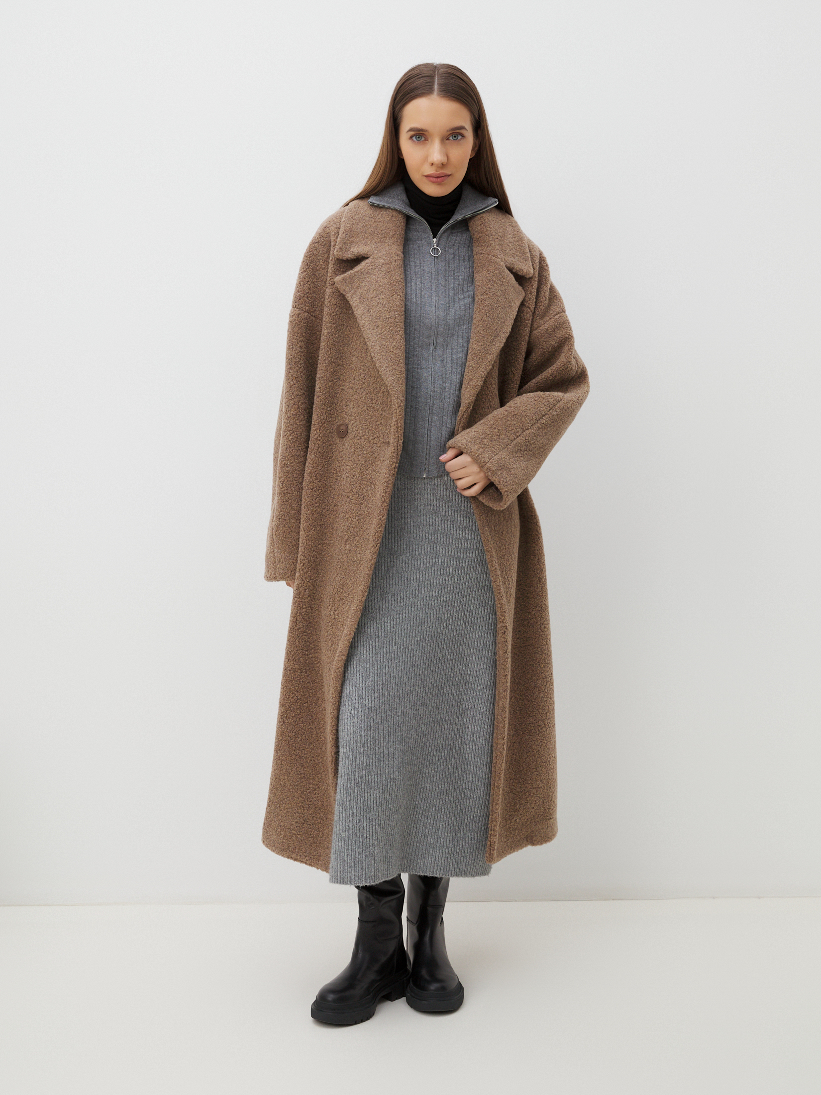 Женское пальто тедди MAISON DAVID JULIA_TEDDY 05 4481866, серо-коричневый