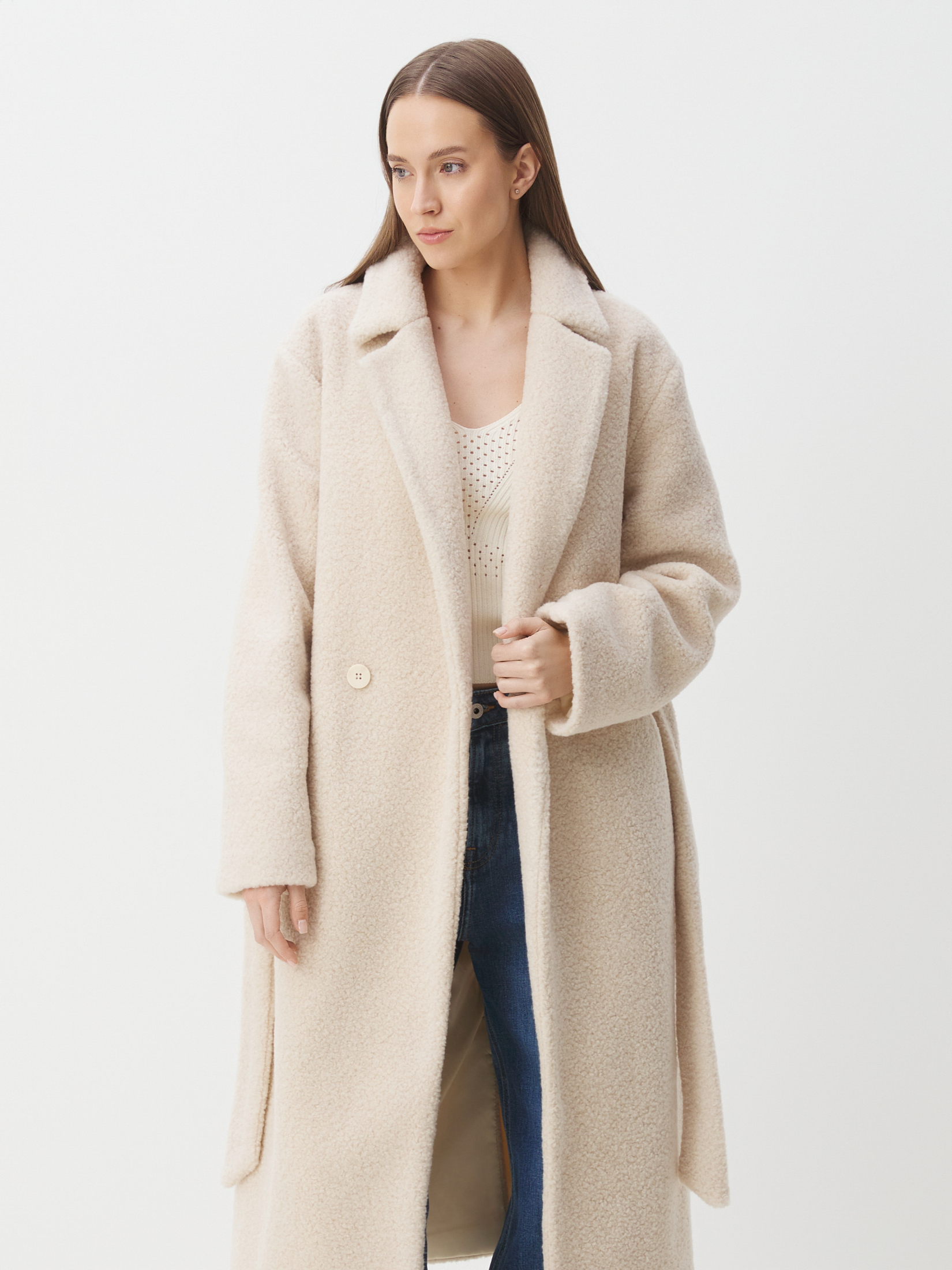 Женское пальто тедди MAISON DAVID NASTIA_TEDDY 05 4524408, молочно-бежевый
