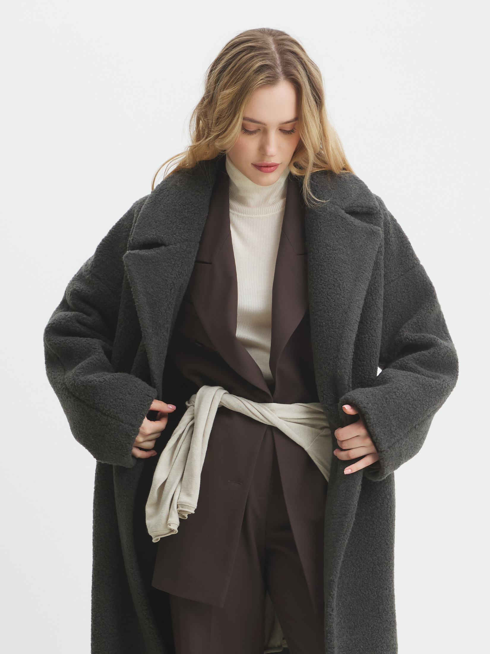 Женское пальто тедди MAISON DAVID JULIA_TEDDY 05 4481860, темно-серый