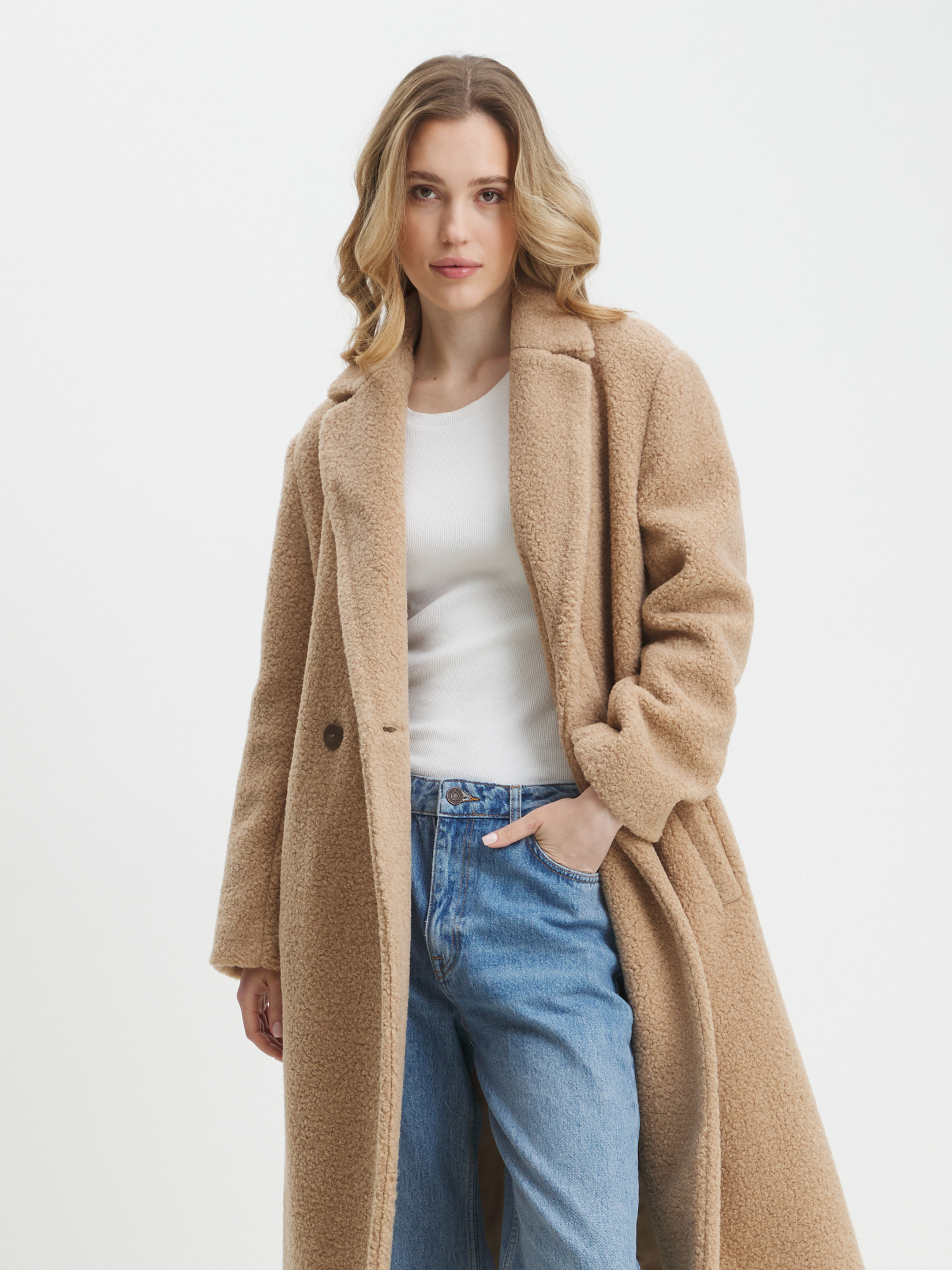 Женское пальто тедди MAISON DAVID NASTIA_TEDDY 05 4524377, бежевый
